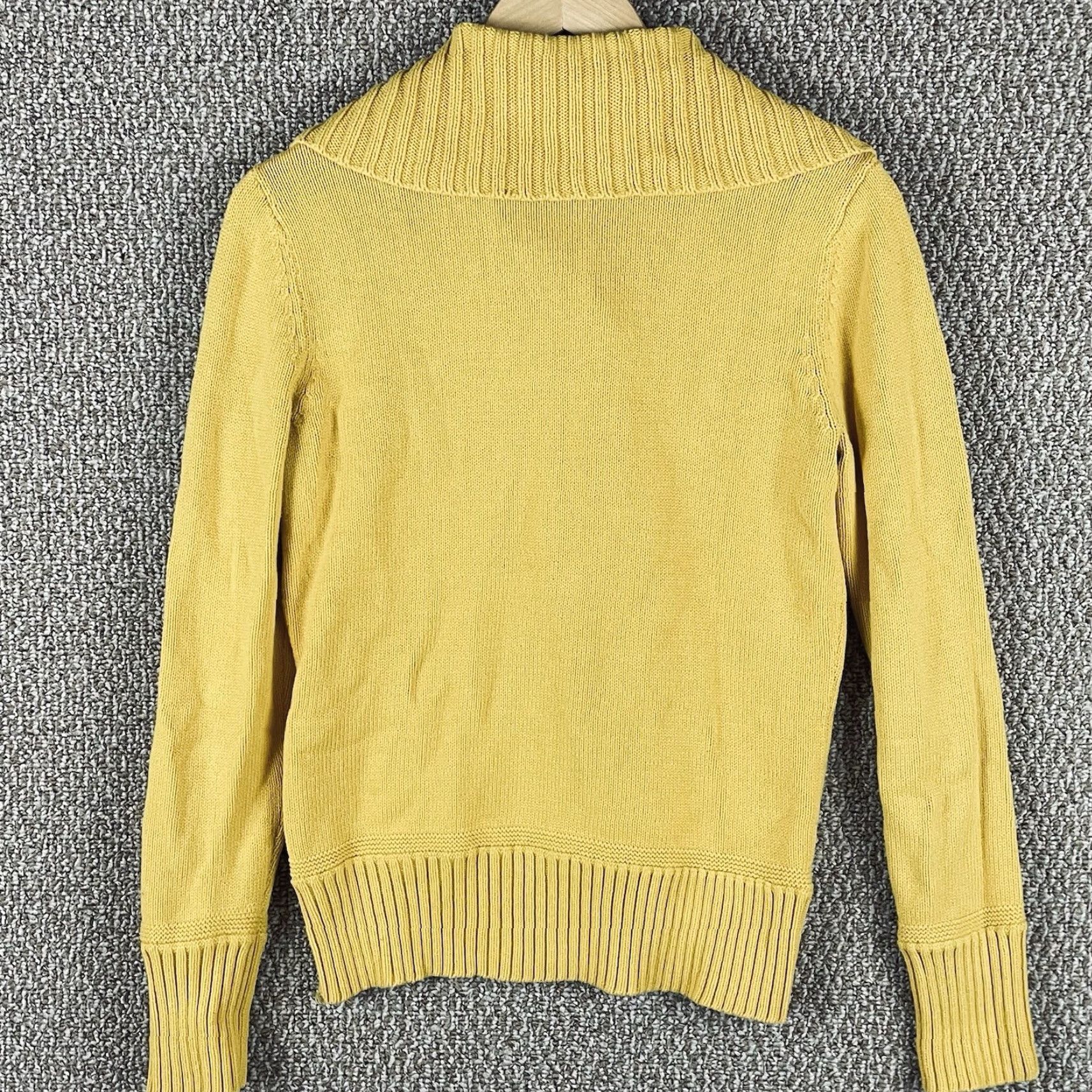 Ralph Lauren Ralph Lauren Sweater Womens M Mustard Ribbed Wrap Shawl Collar Gold Clasp E57 Square Knit Pullover Size M / US 6-8 / IT 42-44 - 3 Thumbnail