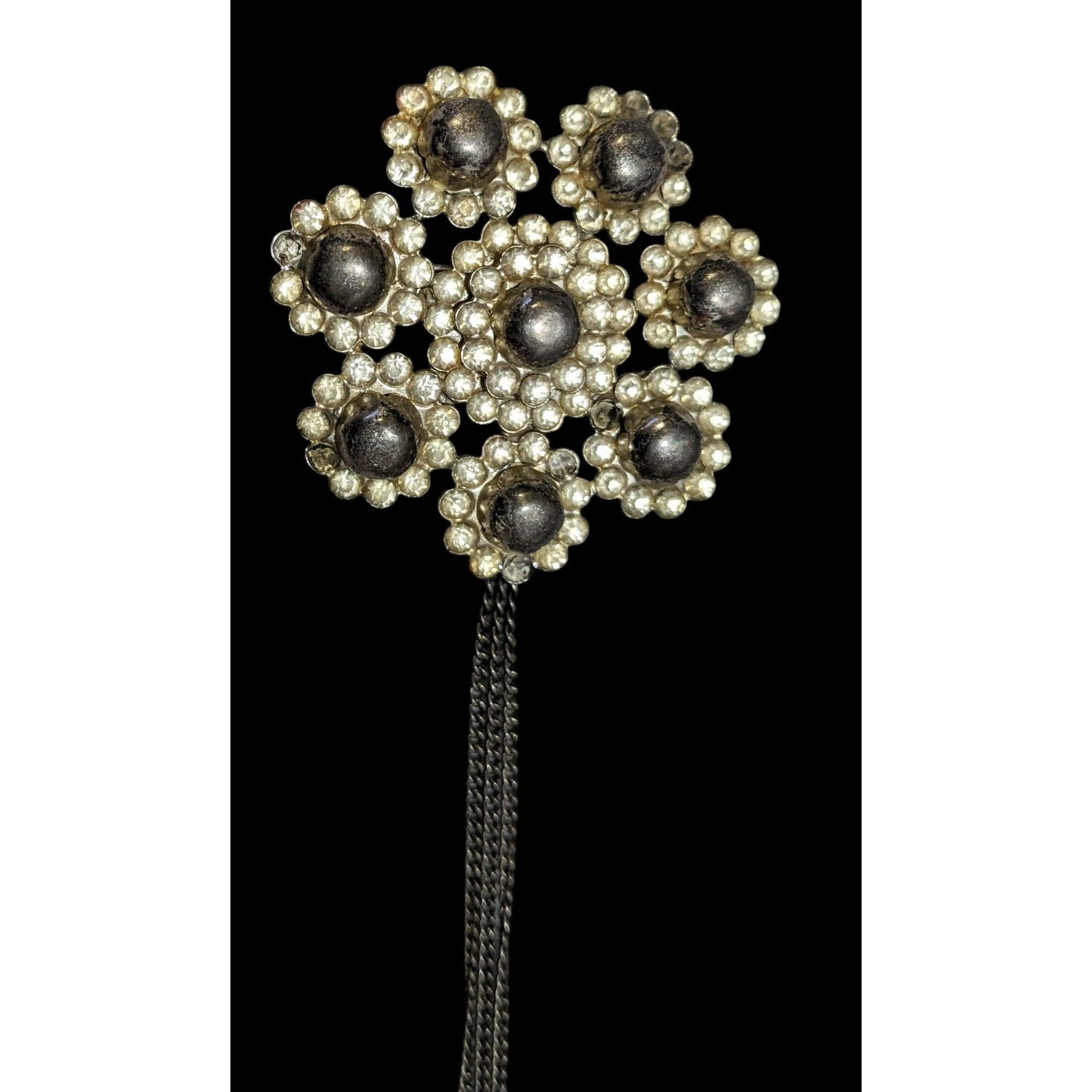 Other Vintage Brutalist Floral Rhinestone Chain Brooch Size ONE SIZE - 2 Thumbnail
