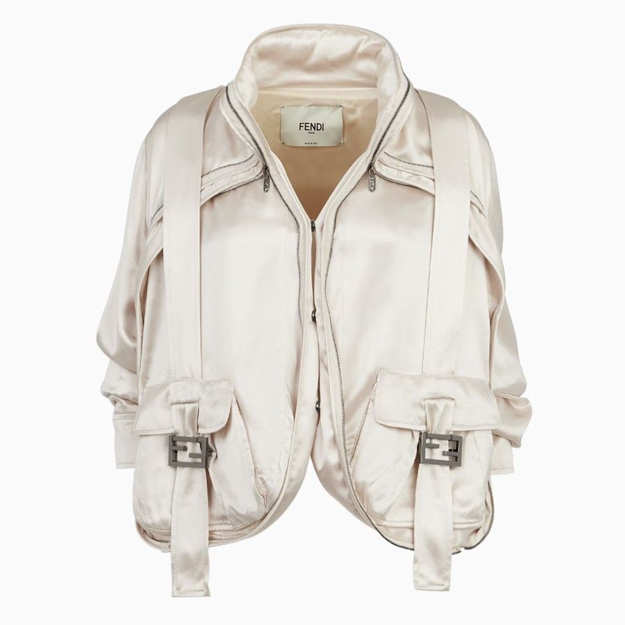 Fendi o1d2blof0824 Satin Jacket With Pockets in Beige Size S / US 4 / IT 40 - 1 Thumbnail