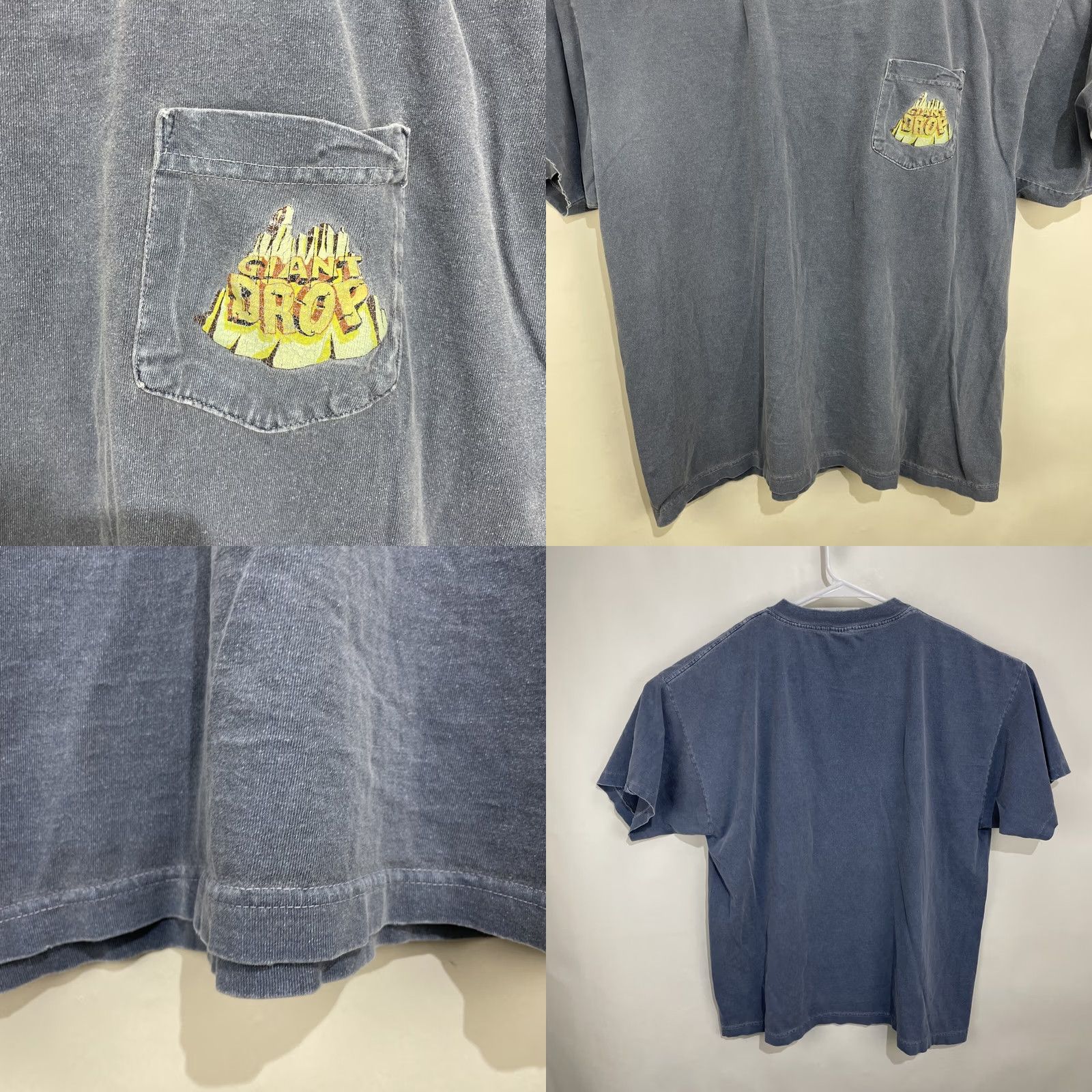 Vintage VINTAGE Giant Drop Six Flags Park T Shirt Ride Made In USA Pocket XXL Blue Mens Shirts 1980s Graphic Print Cotton Short Sleeve Crew Neck Regular Fit Size US XXL / EU 58 / 5 - 8 Thumbnail