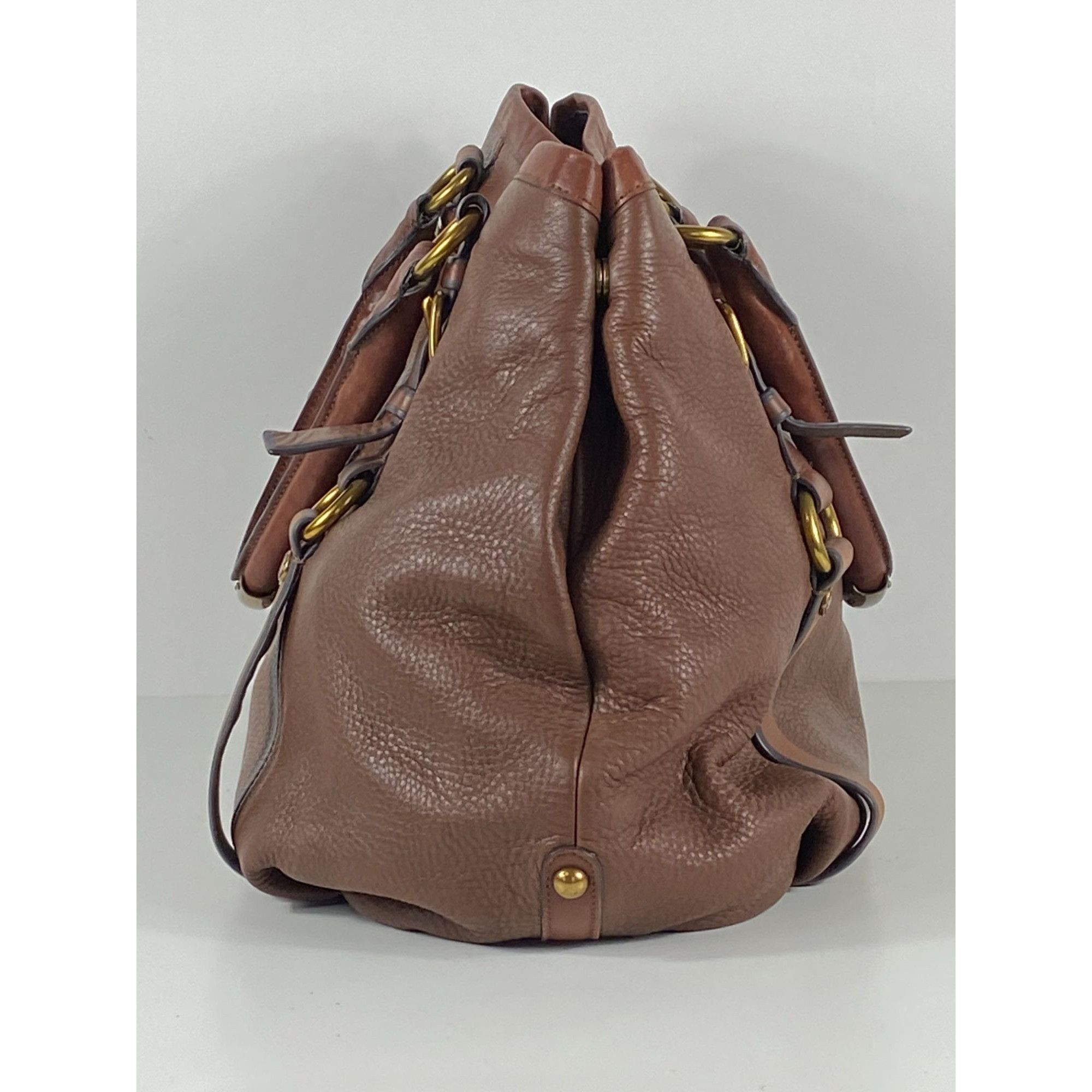 Prada Prada Brown Leather Shoulder Hand Bag w/ Gold Hardware Women Size ONE SIZE - 3 Thumbnail