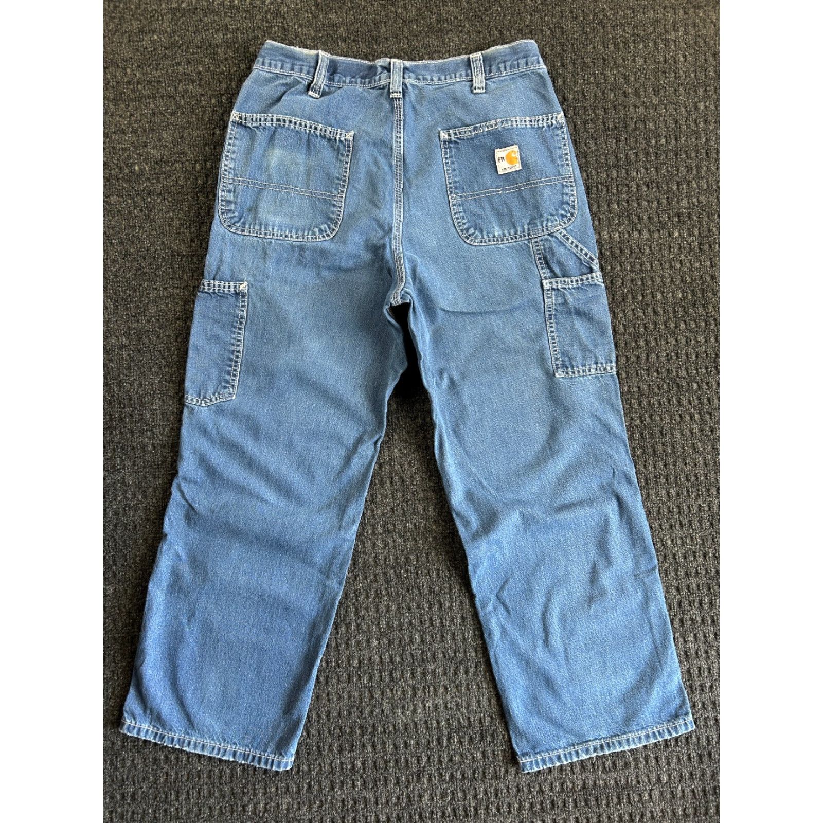 Carhartt VINTAGE Carhartt FR Jeans Wide Leg Baggy 33 x 28 Carpenter Flame Resistant Denim Blue Mens 90s Rock Grunge Workwear Casual Jeans Size US 33 - 3 Thumbnail