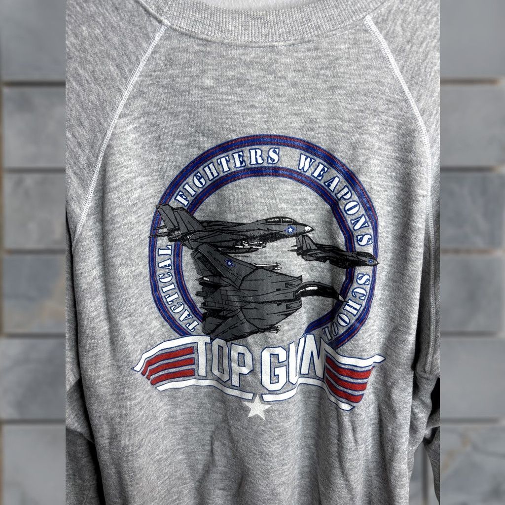 Hanes VINTAGE Hanes Sweatshirt Mens XL Gray Top Gun Crewneck 80s Graphic Print Fighter Weapons School 50/46/4 Cotton Acrylic Rayon USA Size US XL / EU 56 / 4 - 1 Thumbnail