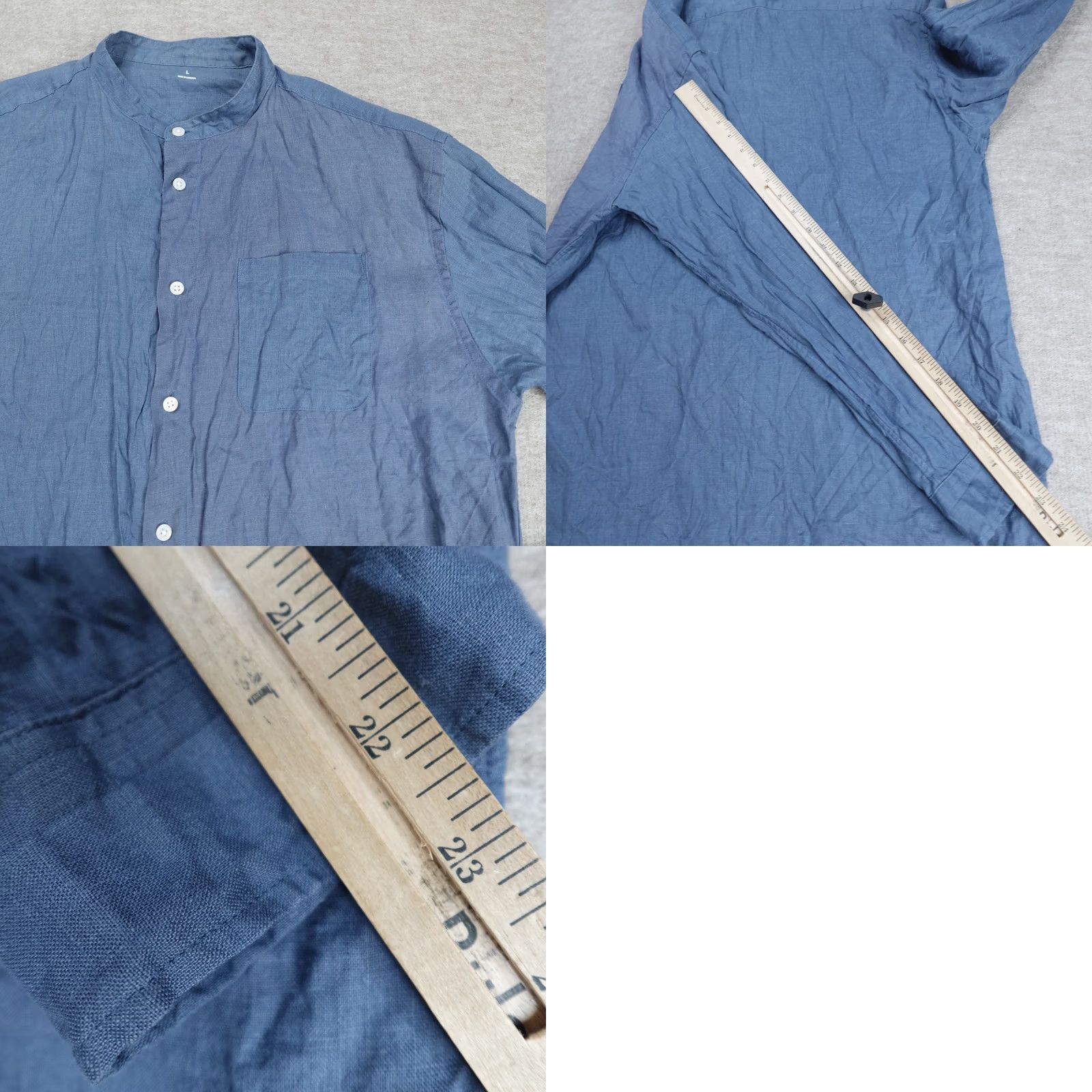 Muji MUJI Mens Shirt Large Blue Two Tone 100% Hemp Band Collar Long Sleeve Casual Button Size US L / EU 52-54 / 3 - 8 Thumbnail