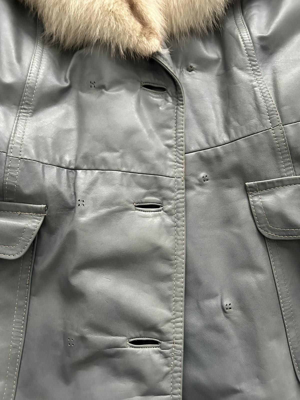 Unknown London Women's Gray Leather Trench Coat with Real Fur Collar Size S / US 4 / IT 40 - 3 Thumbnail