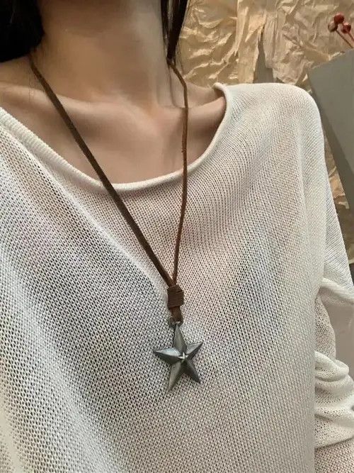 Jewelry Adjustable Leather Rope Punk Star Pendant Necklace Size ONE SIZE - 4 Thumbnail