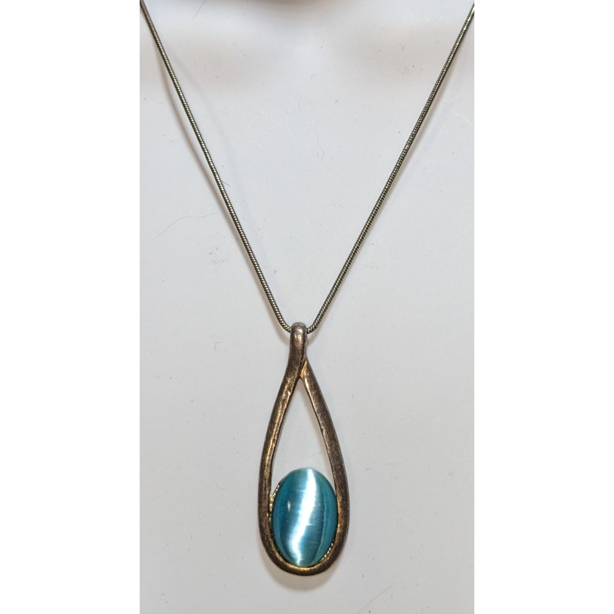 Other Whimsical Teardrop Pendant Necklace With Blue Cat Eye Stone Size ONE SIZE - 1 Thumbnail
