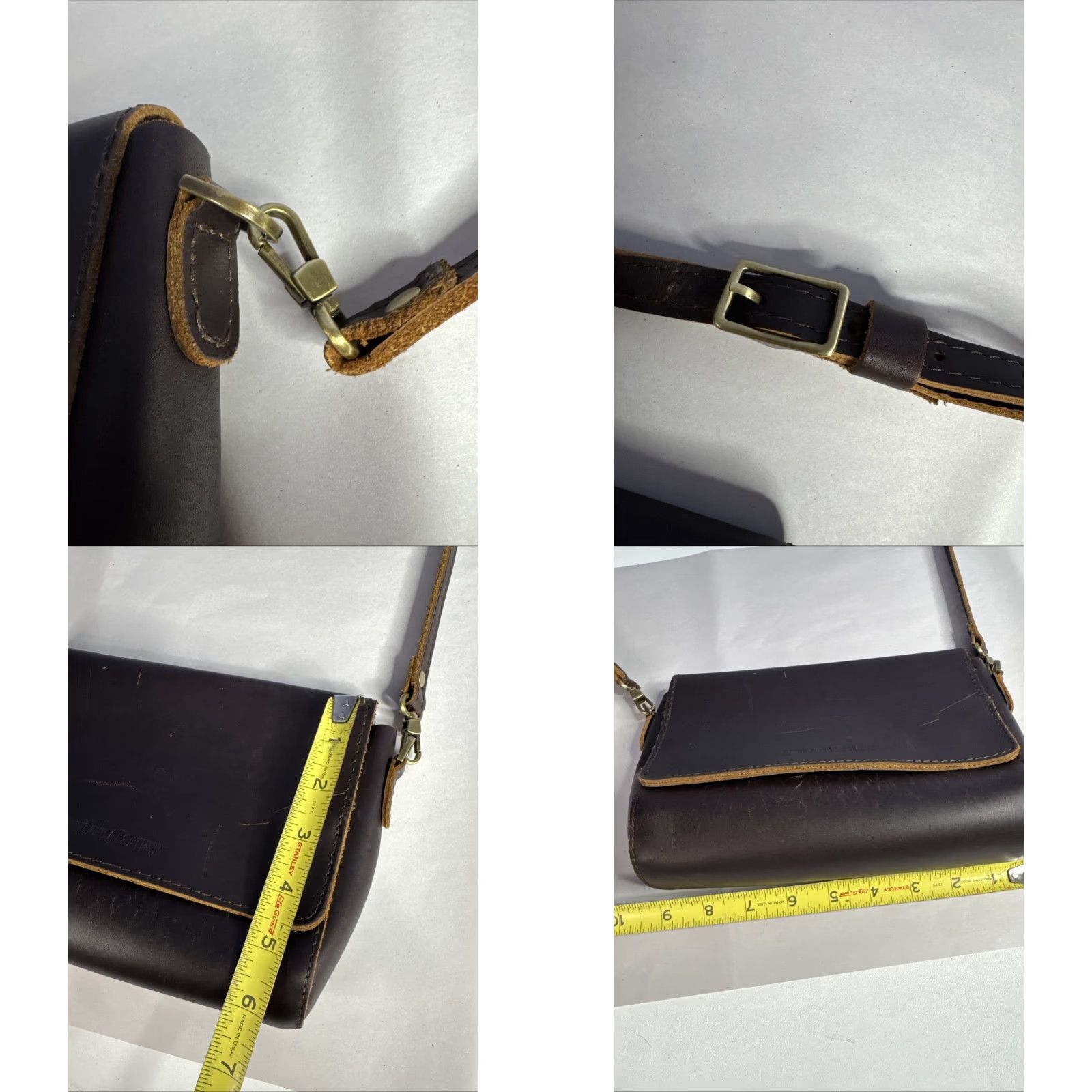 Vintage Portland Leather Crossbody Shoulder Bag Purse Brown Adjustable Strap Women Crossbody Leather Rubs Scratches Size ONE SIZE - 8 Thumbnail