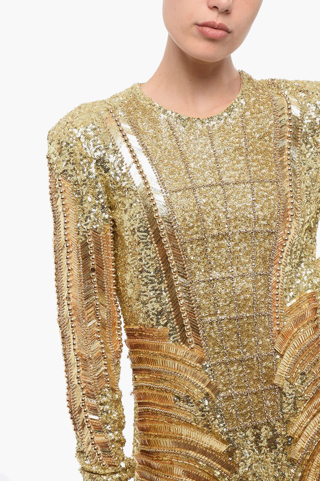 Balmain og1mm0326 Gold-Effect Mini Dress in Gold Size M / US 6-8 / IT 42-44 - 3 Thumbnail