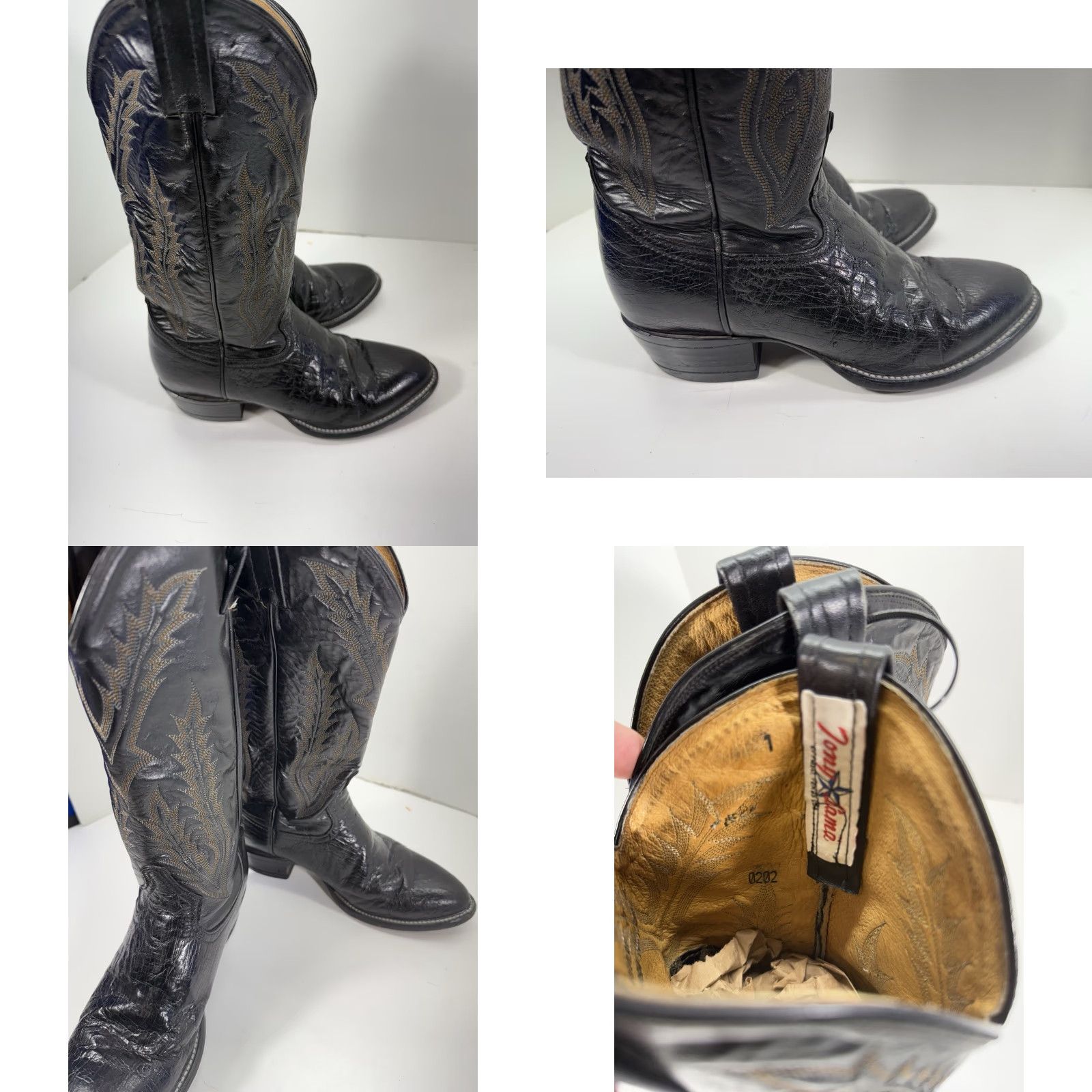 Tony Lama Tony Lama Boots Men 7 EE Western Ostrich Leather Black Cowboy Rodeo Leather Upper Wide Width Size US 7 / EU 40 - 8 Thumbnail