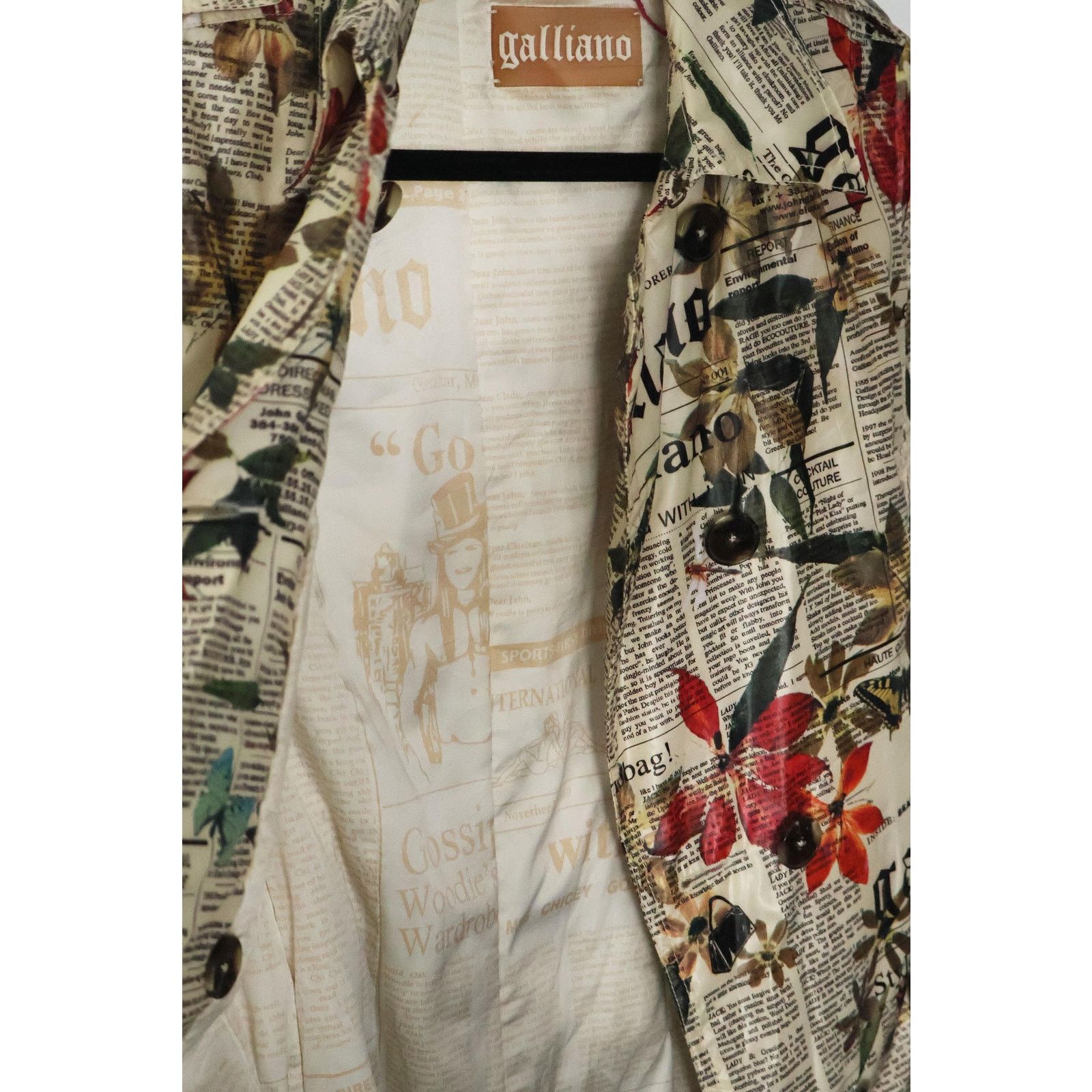 John Galliano John Galliano 2000s Gazette and Floral Print Trench Coat Size XS / US 0-2 / IT 36-38 - 9 Thumbnail
