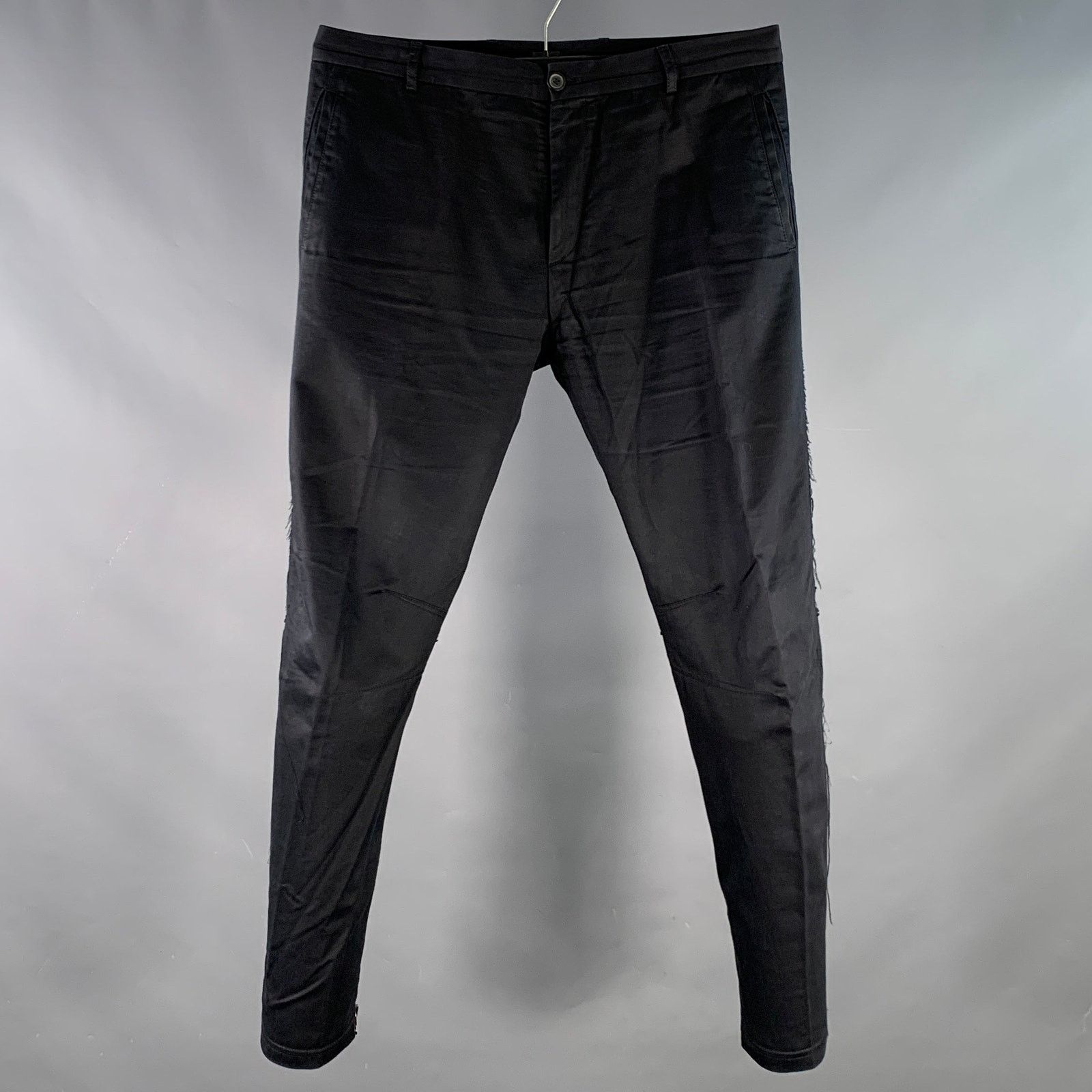 Lanvin Size 32 Black Cotton Blend Ankle Zip Flat Front Dress Pants Size US 32 / EU 48 - 1 Thumbnail