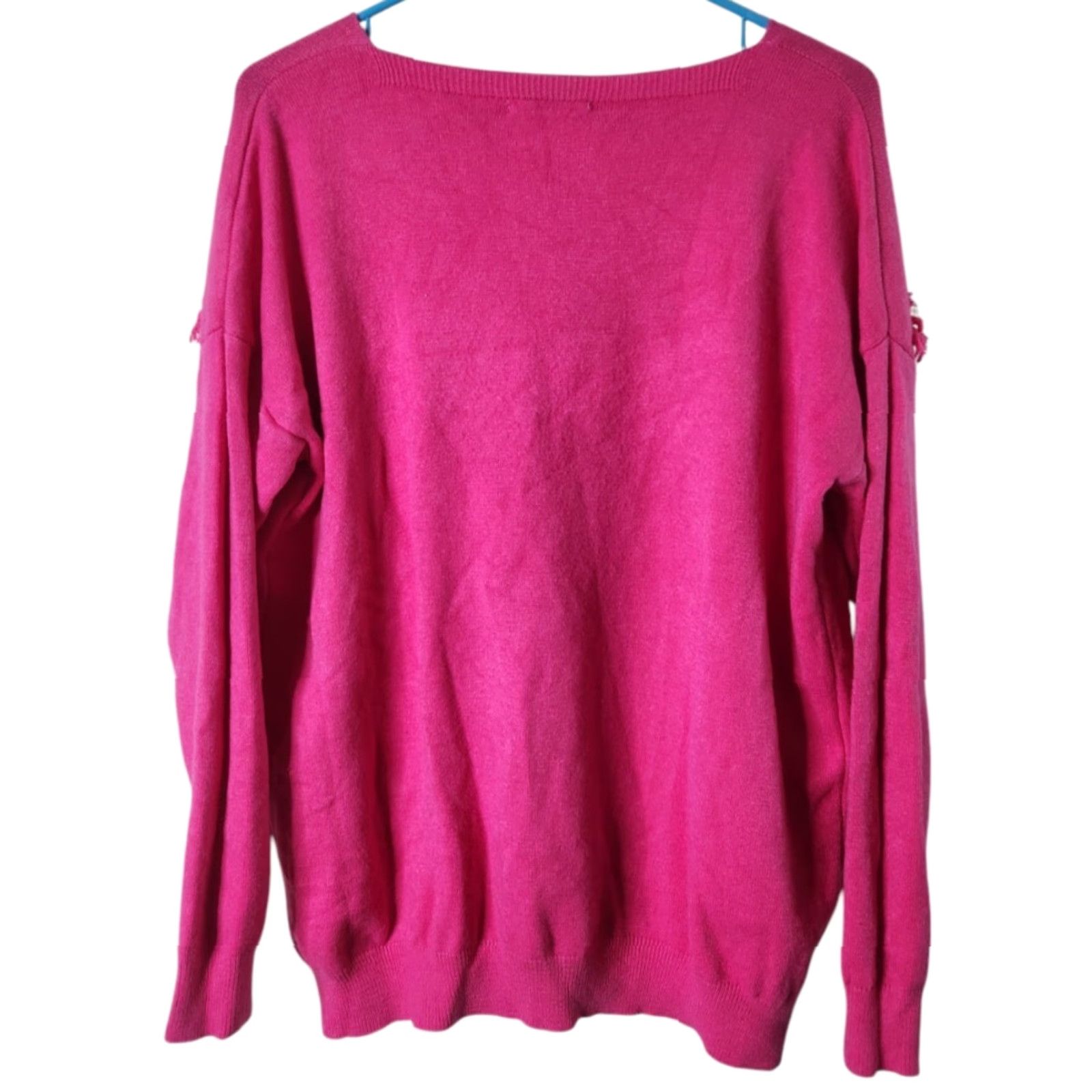 Vintage VINTAGE Made in Italy Womens Sequin Pullover V-Neck Fringe Sweater Pink Size ONE SIZE - 2 Thumbnail