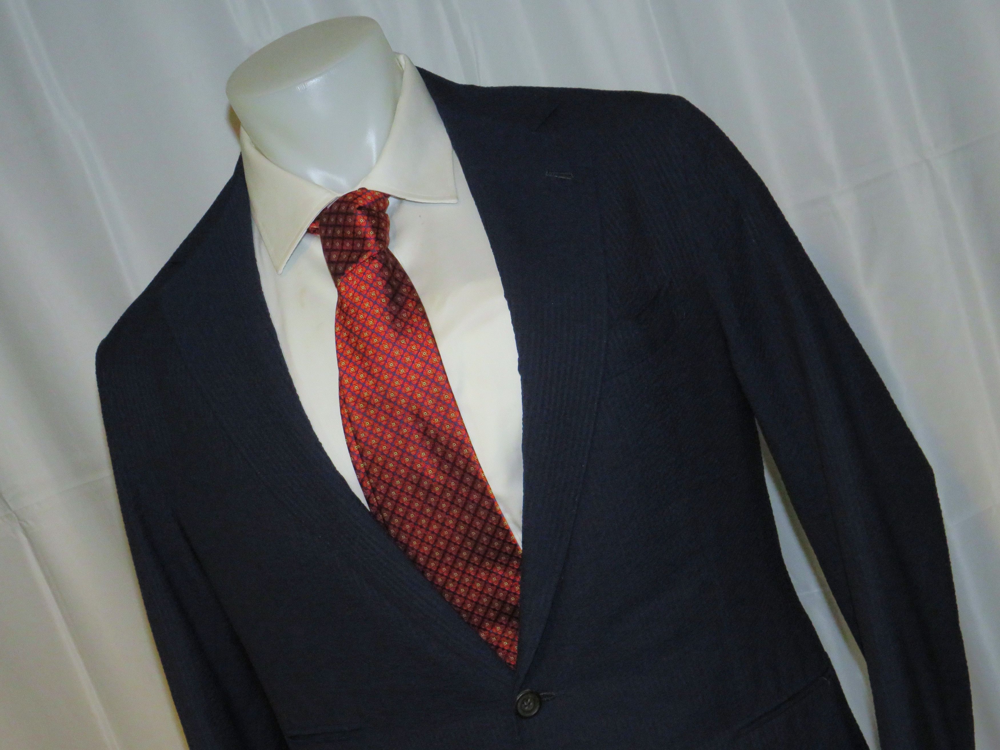 Other J. Meuser Loro Piana Super 150 Bespoke Blue Seersucker Suit Size 38R - 6 Thumbnail