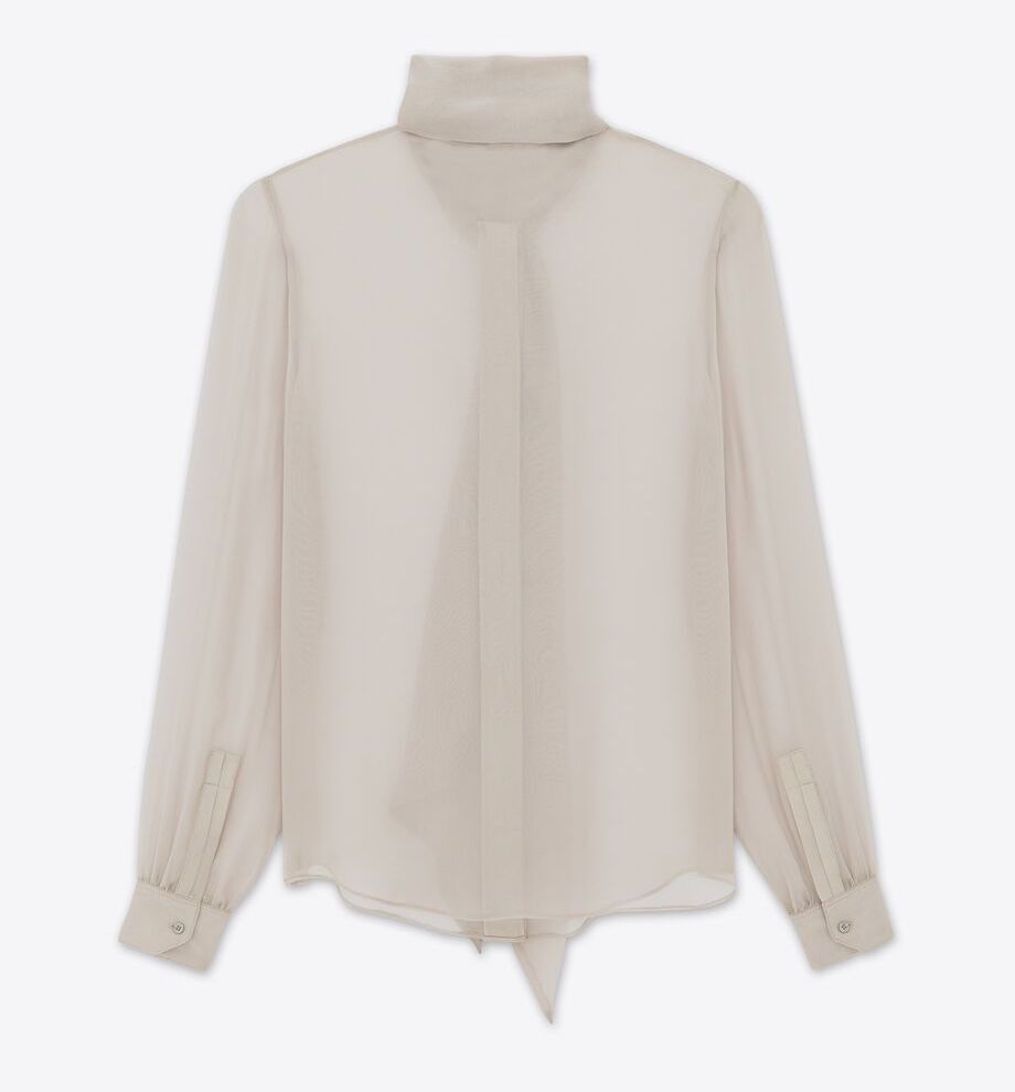 Saint Laurent Paris o1s1wg110125 737227 Blouse in Silk Muslin Crepe in Beige Size S / US 4 / IT 40 - 2 Thumbnail