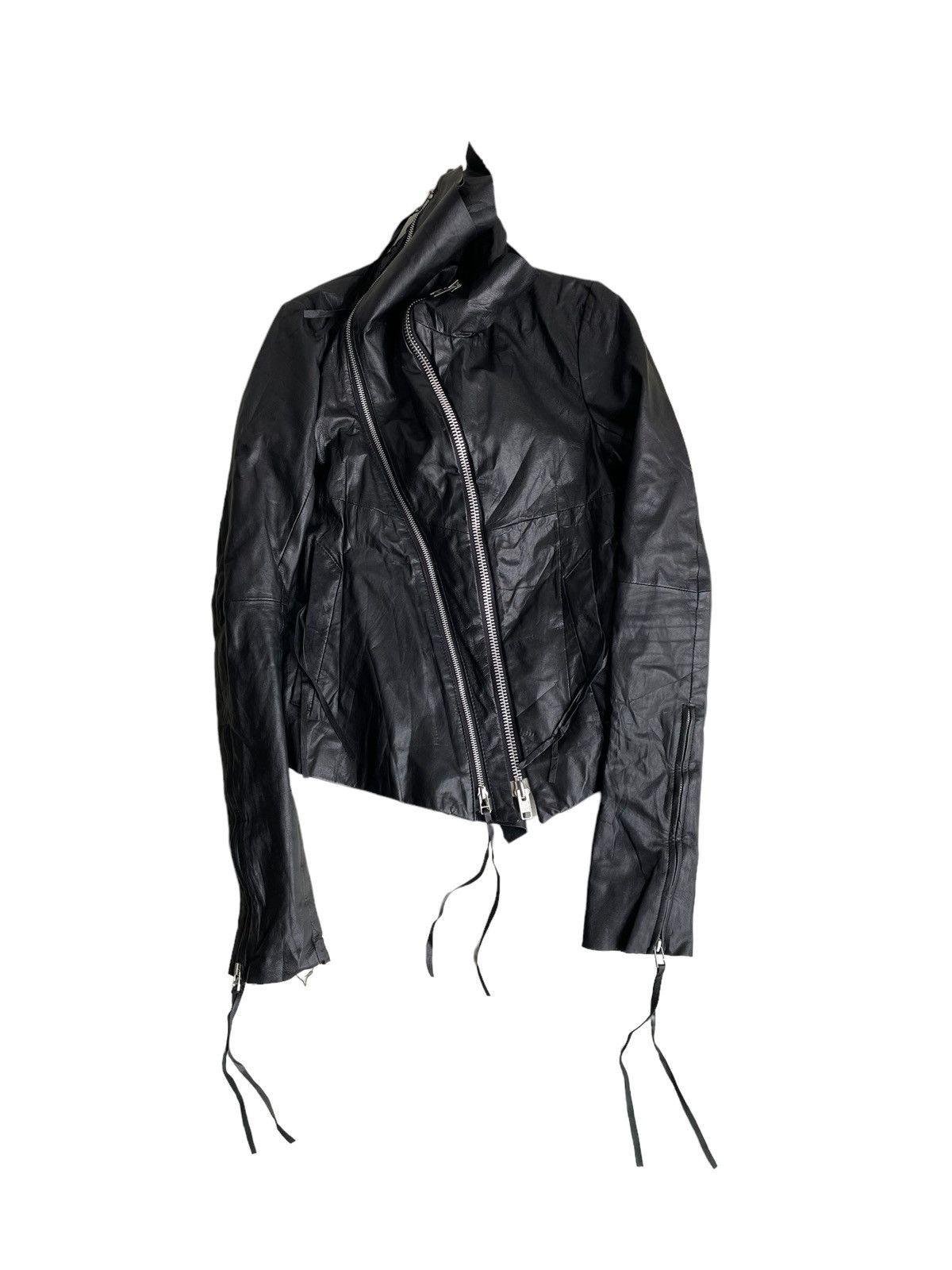 Ekam Early 00's Lambskin Leather Asymmetrical Hooded Jacket | Grailed