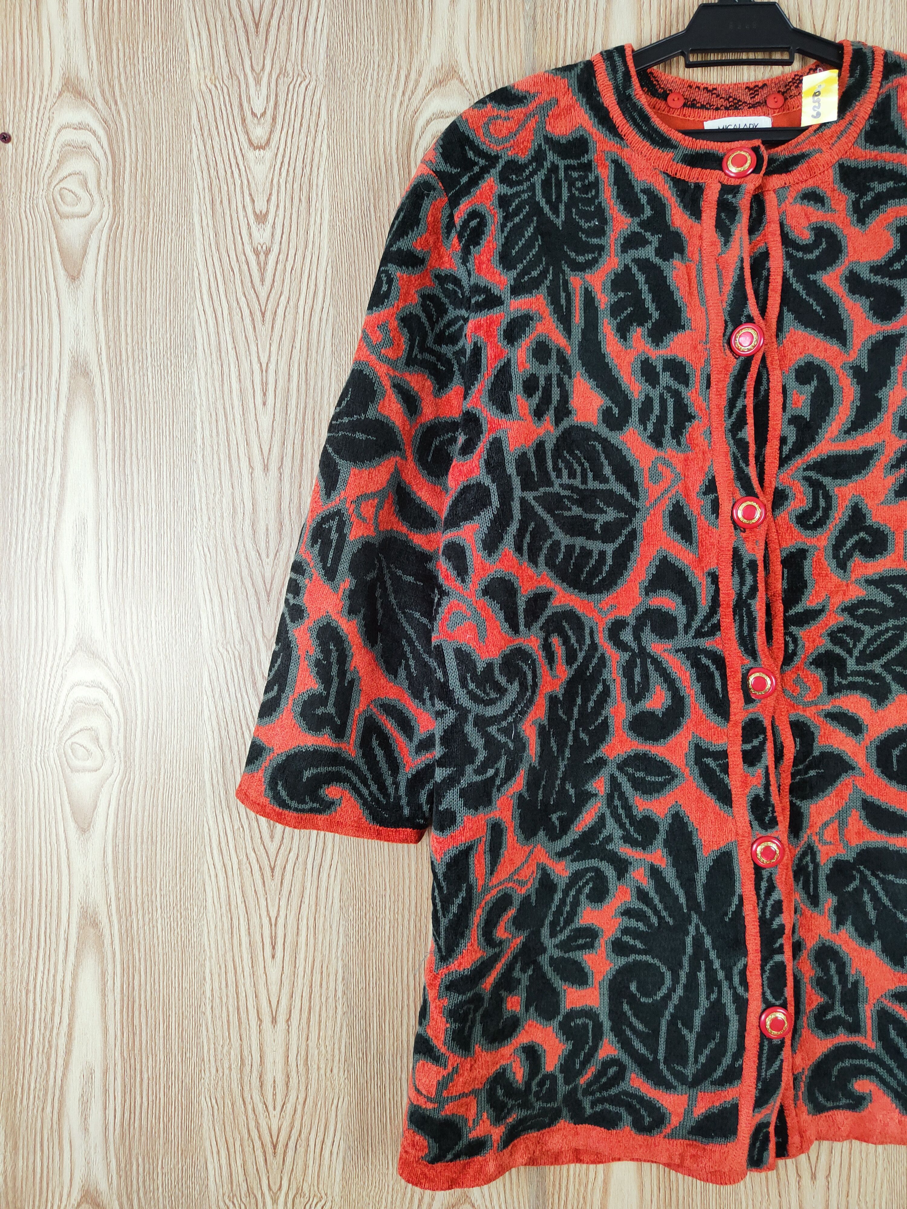 Japanese Brand Micalady Primavista Black Orange art Knitwear Cardigan #W427 Size L / US 10 / IT 46 - 3 Thumbnail