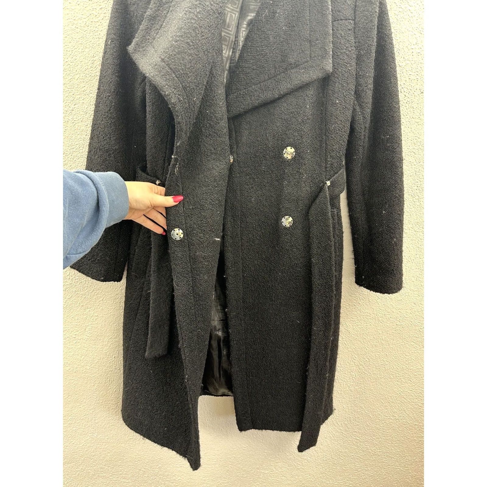 Vintage Ivanka Trump Womens Coat Black Boucle Wool Blend Double Breasted Belted Coat Size S / US 4 / IT 40 - 6 Thumbnail