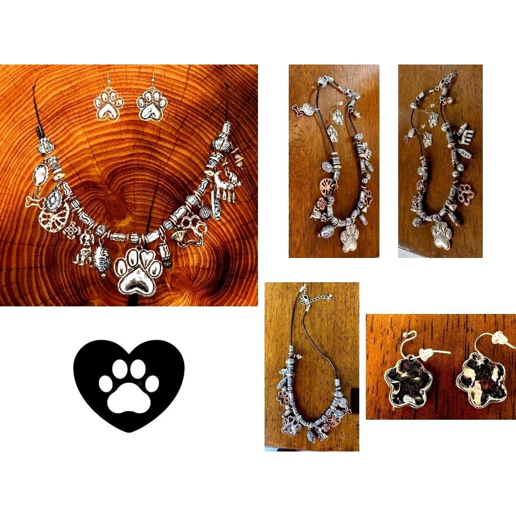 Handmade Paw Print Necklace Earrings Set Pendant 17 inch Handmade New Size ONE SIZE - 11 Thumbnail