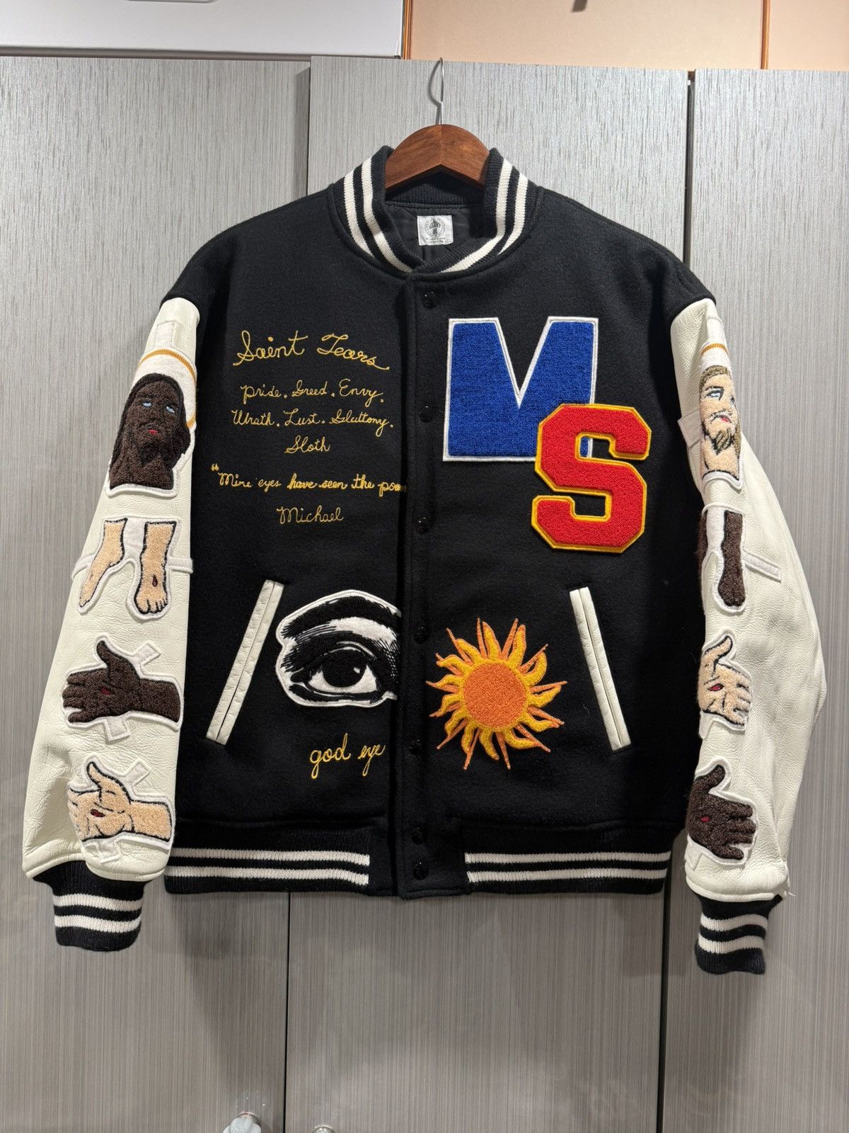 DENIM TEARS × Saint Michael Saint Michael Denim Tears Patches Varsity Jacket Size US M / EU 48-50 / 2 - 1 Thumbnail