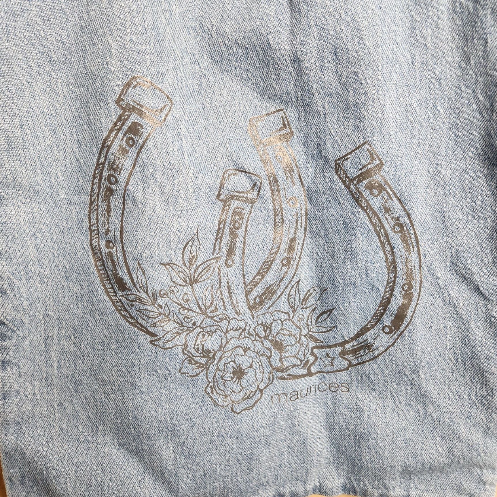 Vintage Maurices Tote Bag Denim Western Horse Cowgirl Open Top Denim Blue 14Wx16H Medium Women Size M / US 6-8 / IT 42-44 - 2 Thumbnail