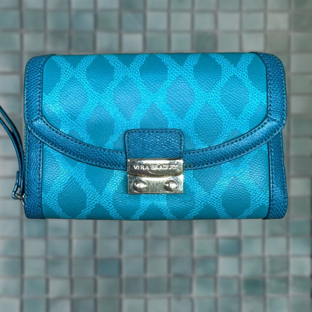 Vera Bradley Vera Bradley Teal Faux Leather Wristlet Wallet Clutch Argyle Diamond Pattern Zipper Credit Card IDs Women's One Size Size ONE SIZE - 1 Thumbnail