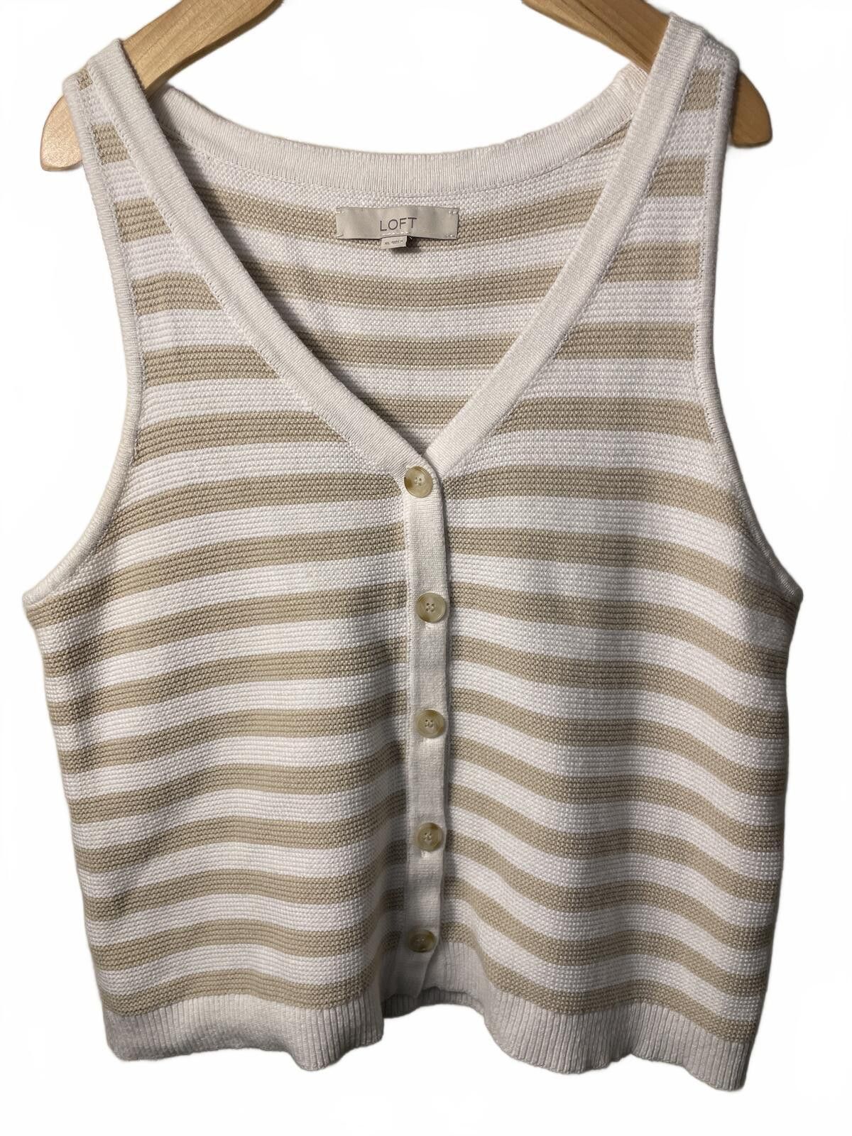 Other LOFT Striped Button Front Knit Tank Top Vest Women's XL EUC Size XL / US 12-14 / IT 48-50 - 1 Thumbnail