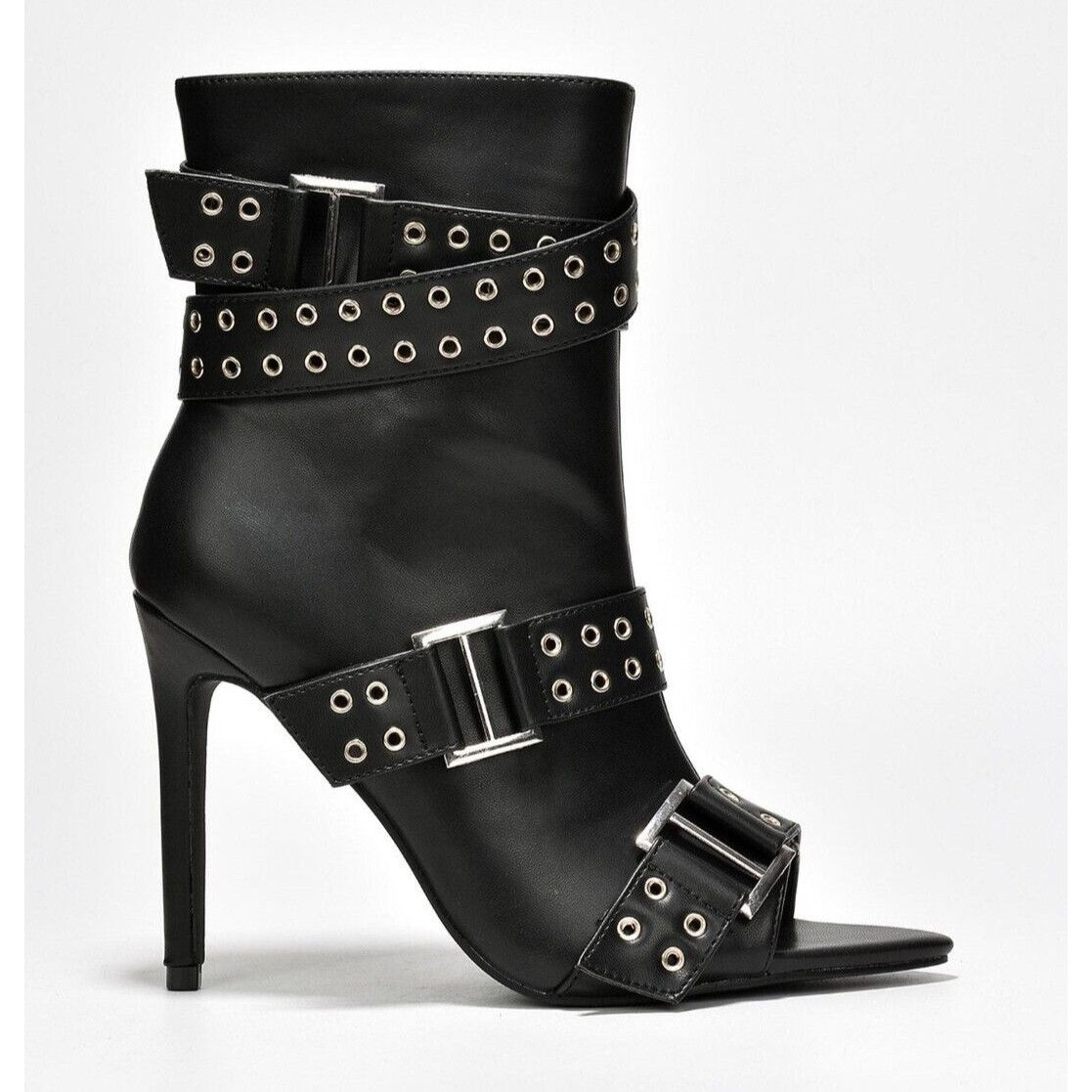Other Slay Belt Strap Open Toe Ankle Boots Sexy Stiletto Heels Bla Size US 7.5 / IT 37.5 - 3 Thumbnail