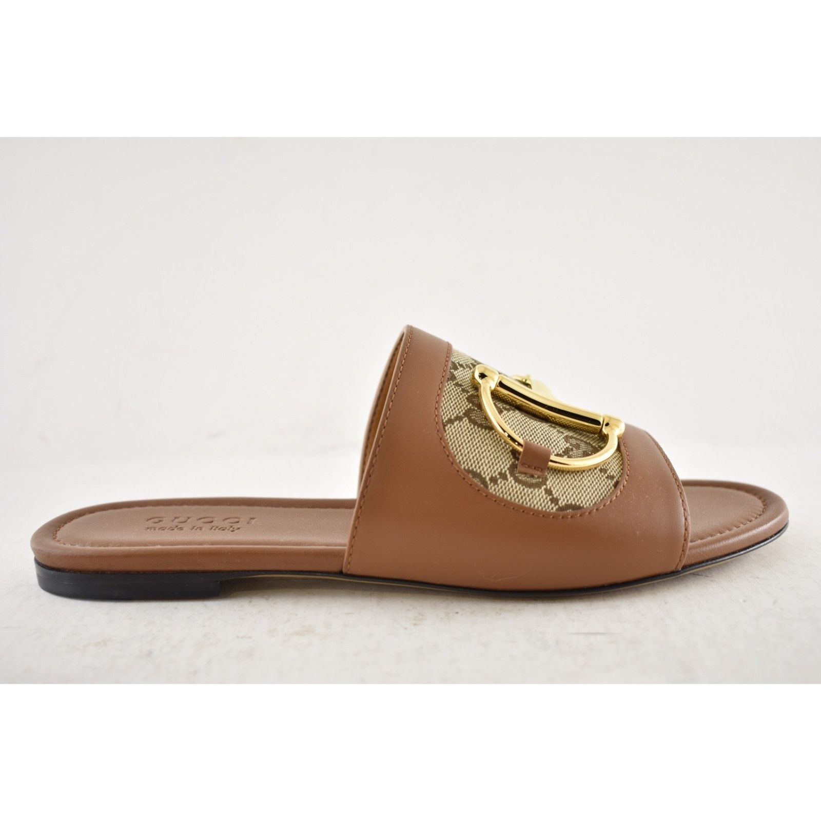 Gucci Gucci Alfa Gold Horsebit Brown GG Canvas Mule Sandal 37.5 Size US 7.5 / IT 37.5 - 2 Thumbnail