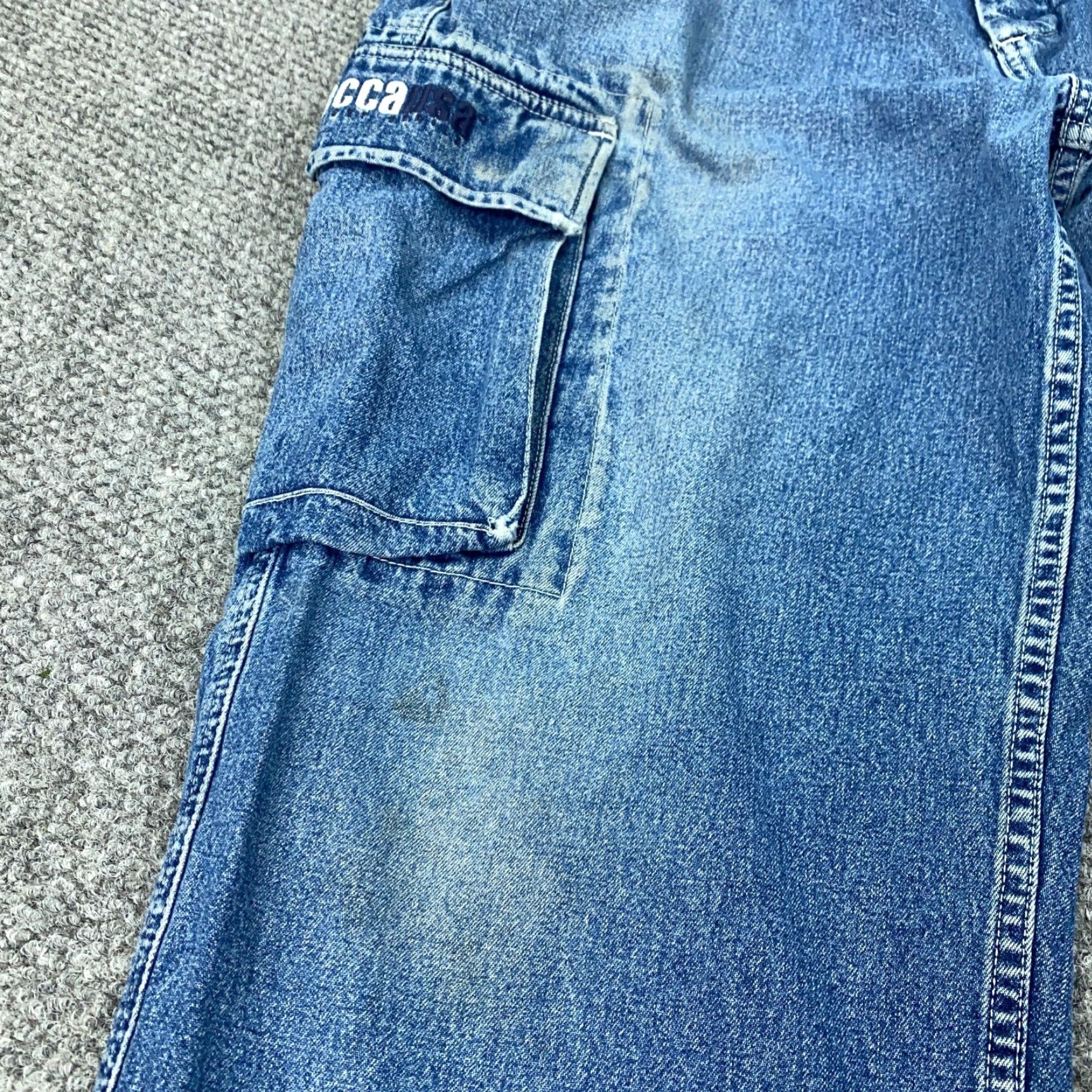 Vintage VINTAGE Mecca Cargo Jeans Mens Size 38 Straight Fit Denim Distressed 90s Grunge Baggy Skater Size US 36 / EU 52 - 6 Thumbnail