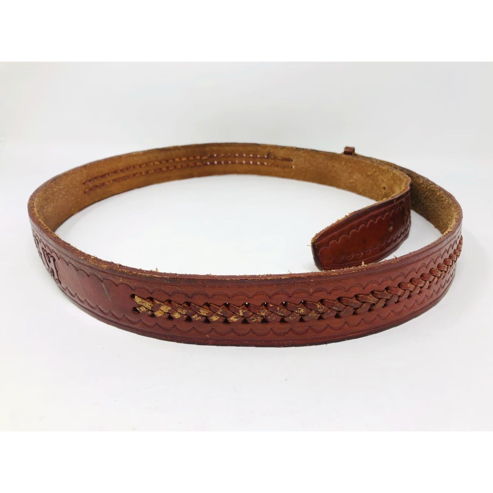 Vintage VINTAGE KENT Leather Western Belt Mens 47” Brown Spellout Embossed Braided KP21 Size ONE SIZE - 5 Thumbnail