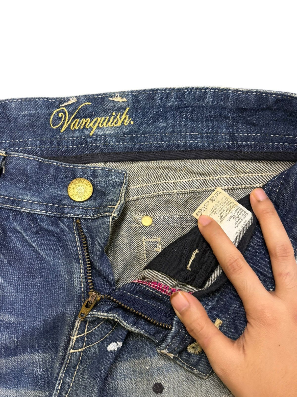 Vanquish Vintage Vanquish Rusty Wash Painted Distress Flare Jeans Size 31" - 5 Thumbnail