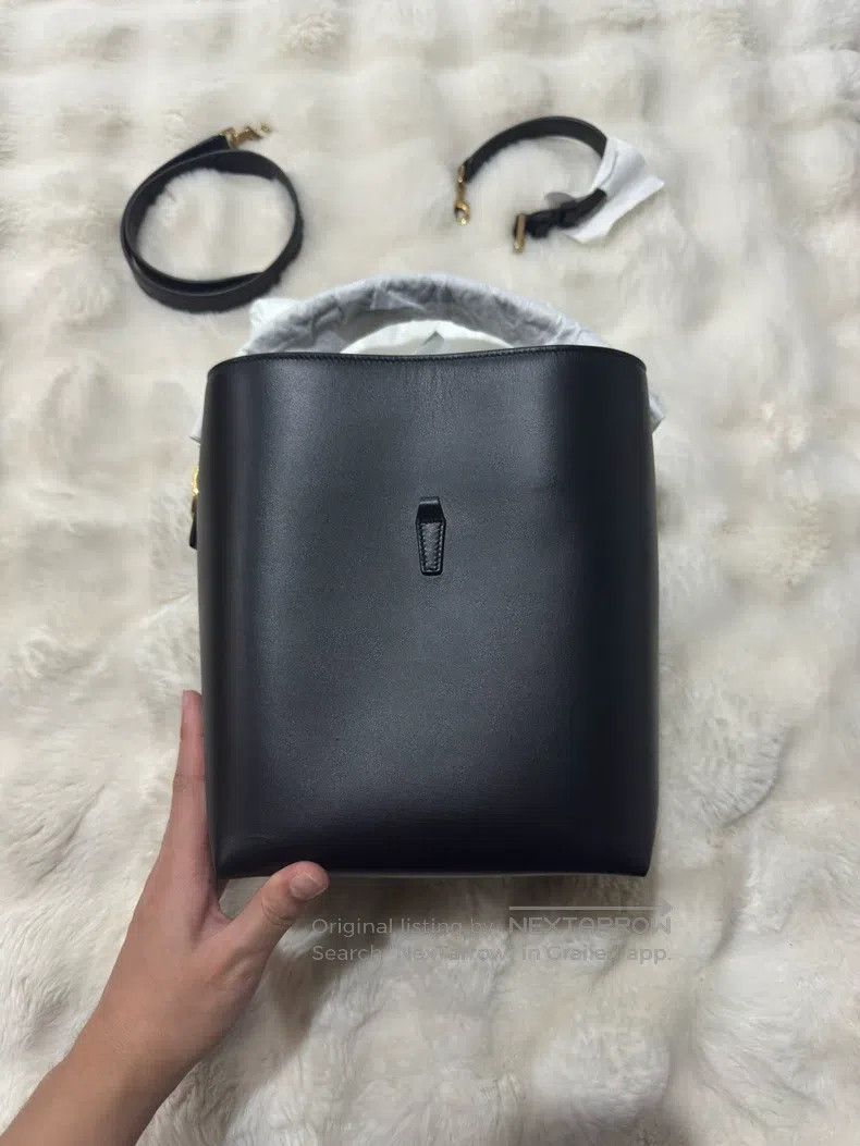 Saint Laurent Paris Saint Laurent Paris Black and Gold Cowhide Bucket Hobo Bag Size ONE SIZE - 2 Thumbnail