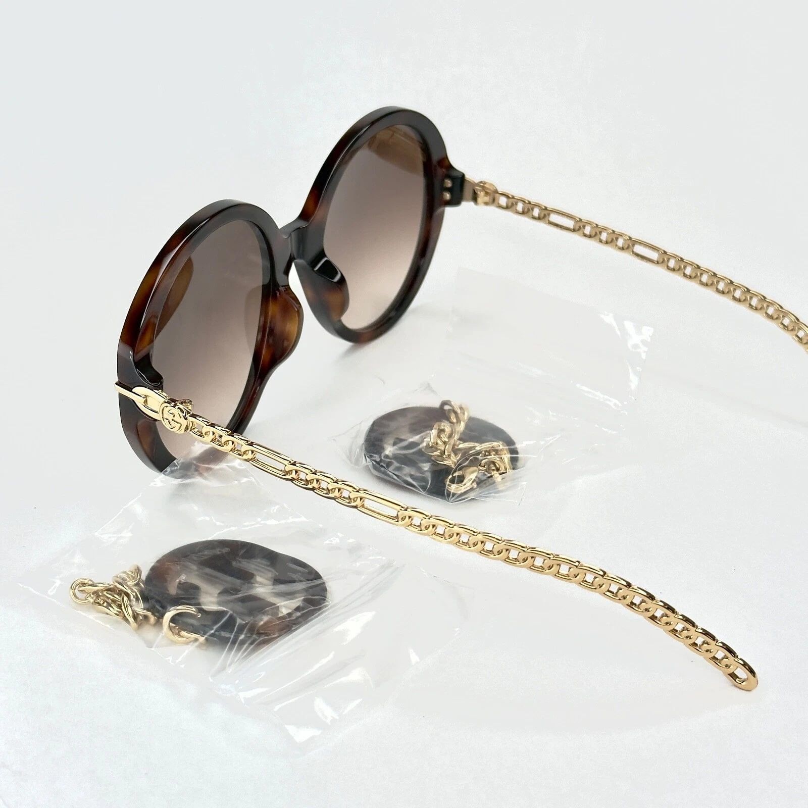 Gucci GUCCI GG0726S CHAIN 0726 Gold Brown Metal Round 002 Size ONE SIZE - 9 Thumbnail