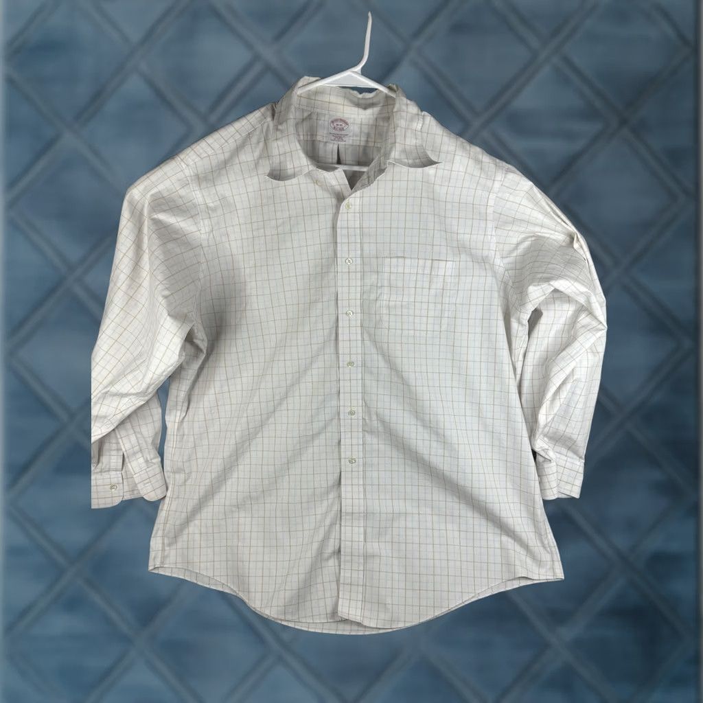Brooks Brothers Brooks Brothers Dress Shirt Mens 18-35 White Check Traditional Fit Non-Iron Long Sleeve Button-Down Collar 100% Cotton 34/35 Sleeve Mens Size 48R - 1 Thumbnail