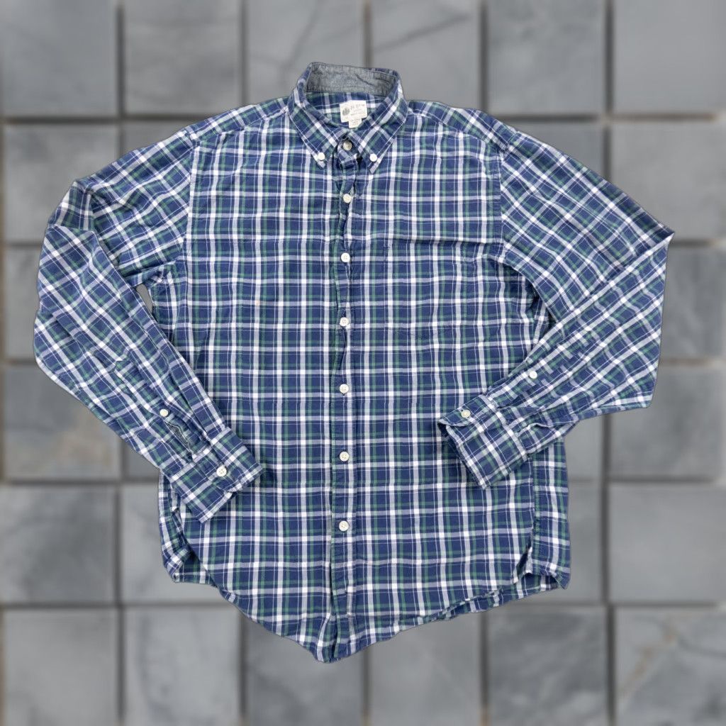 J.Crew J.CREW Shirt Adult Medium Blue Long Sleeve Button-Up Plaid Tartan Cotton Mens Size US M / EU 48-50 / 2 - 1 Thumbnail