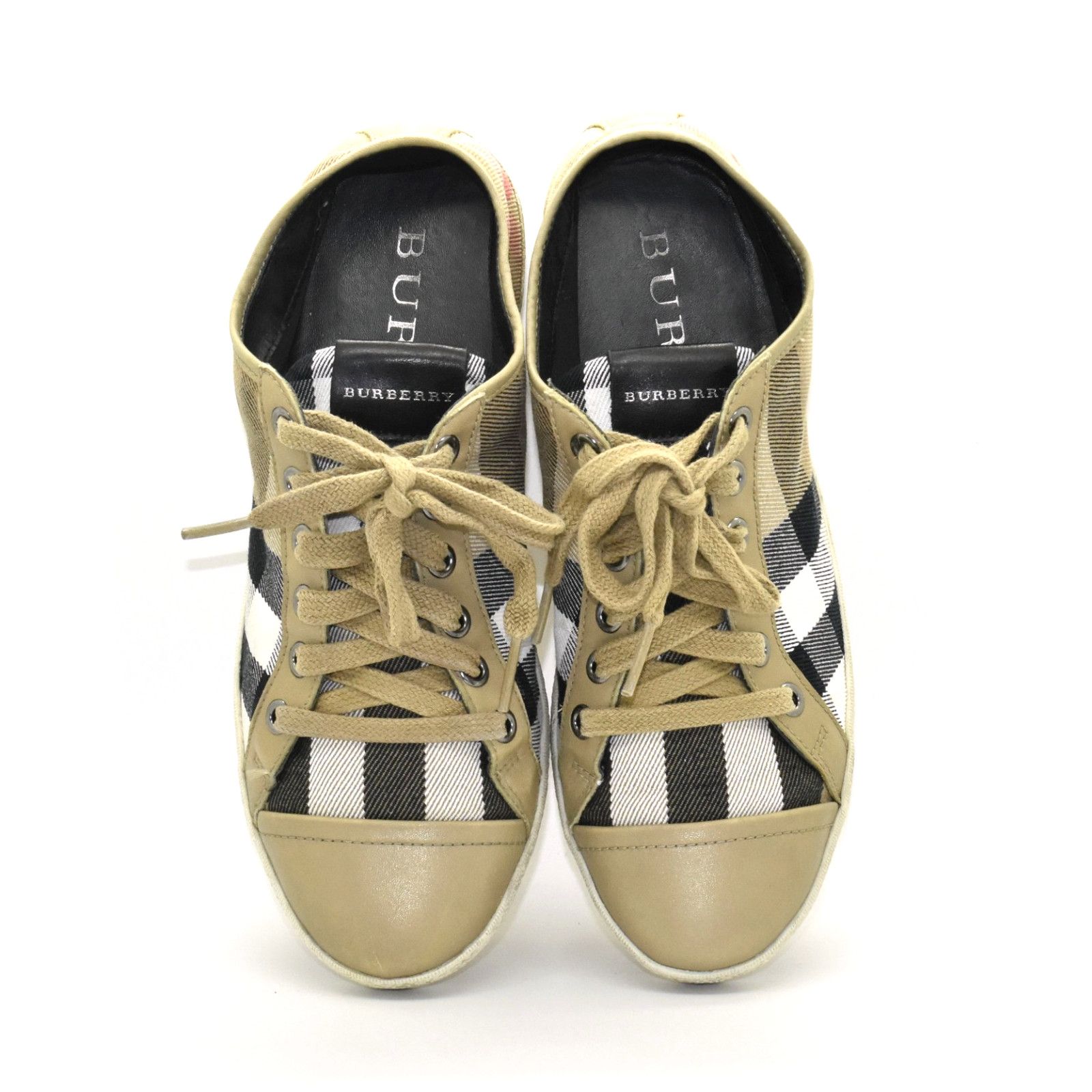Burberry BURBERRY Brown Nova Check Canvas & Leather Trainers Size 36 Size US 6 / IT 36 - 3 Thumbnail