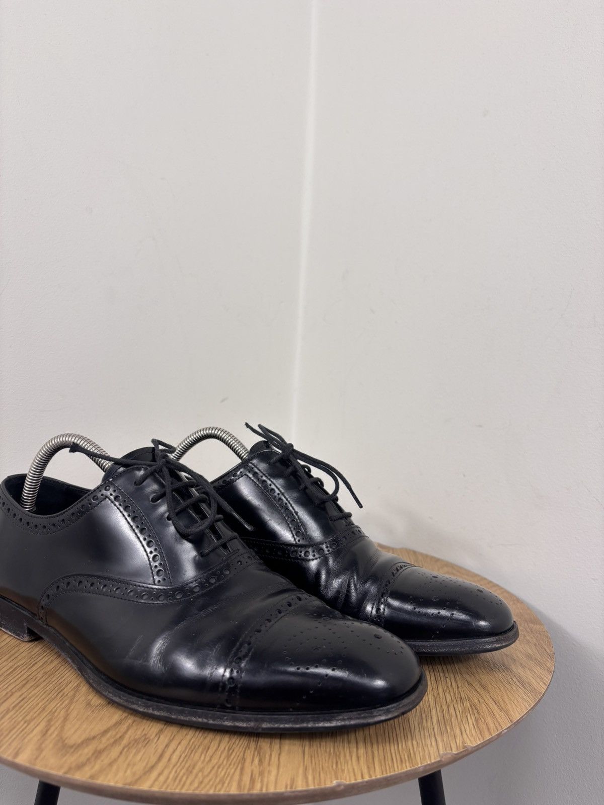 Prada Prada Men’s Black Leather Cap-Toe Brogue Oxford Dress Shoes Size US 8.5 / EU 41-42 - 4 Thumbnail
