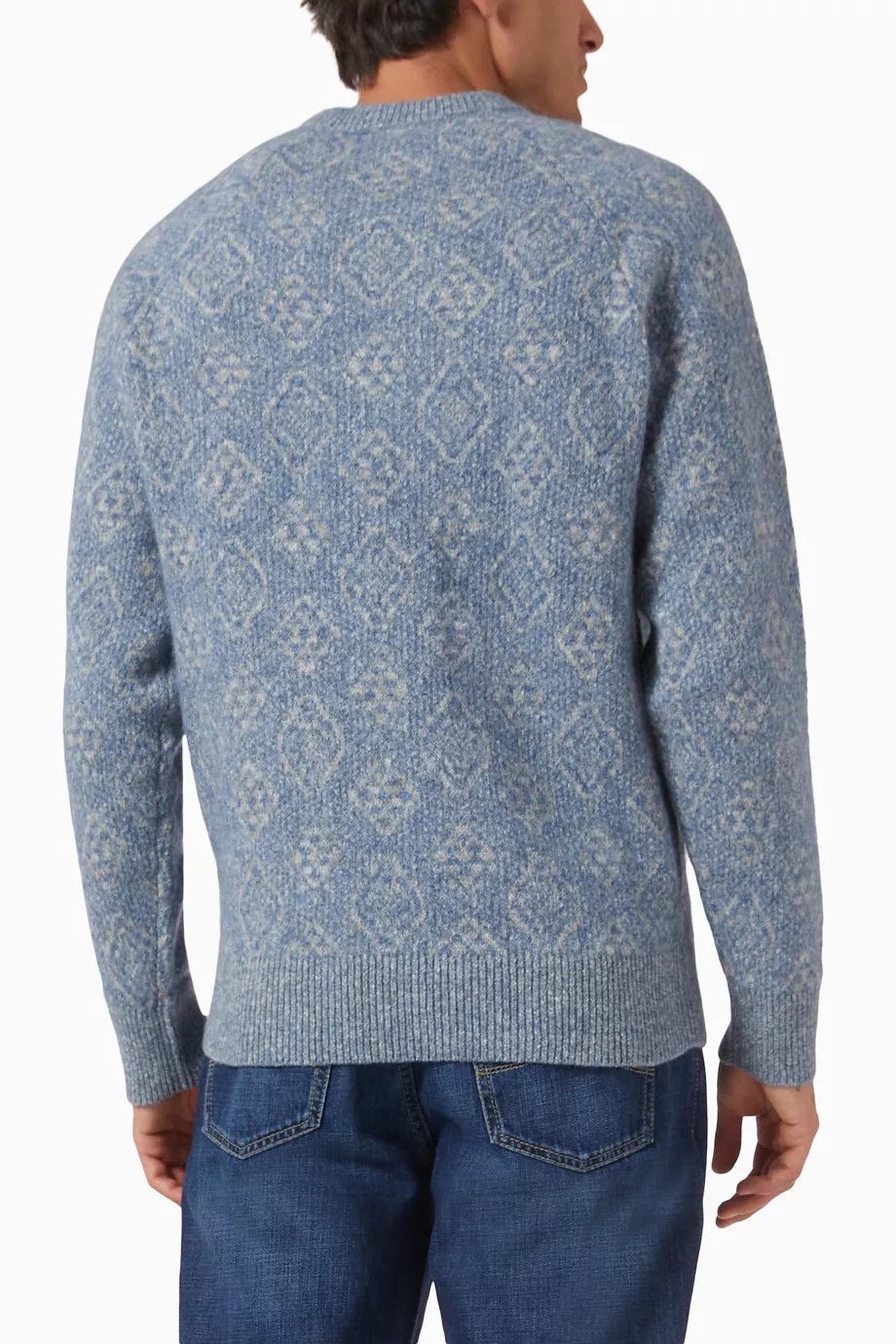 Brunello Cucinelli o1y0526 Crewneck Sweater in Slate Blue/White Size US M / EU 48-50 / 2 - 2 Thumbnail