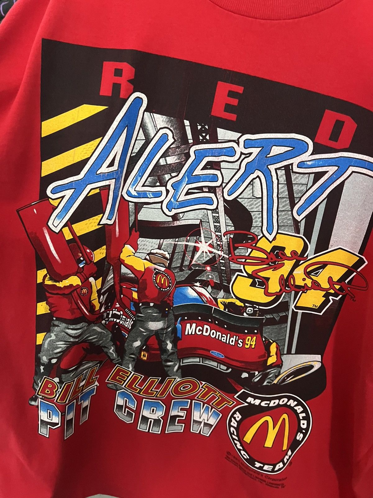 NASCAR 1997 Bill Elliott Pot Crew Red Alert Mc Donald’s Team Tee Size US XL / EU 56 / 4 - 5 Thumbnail