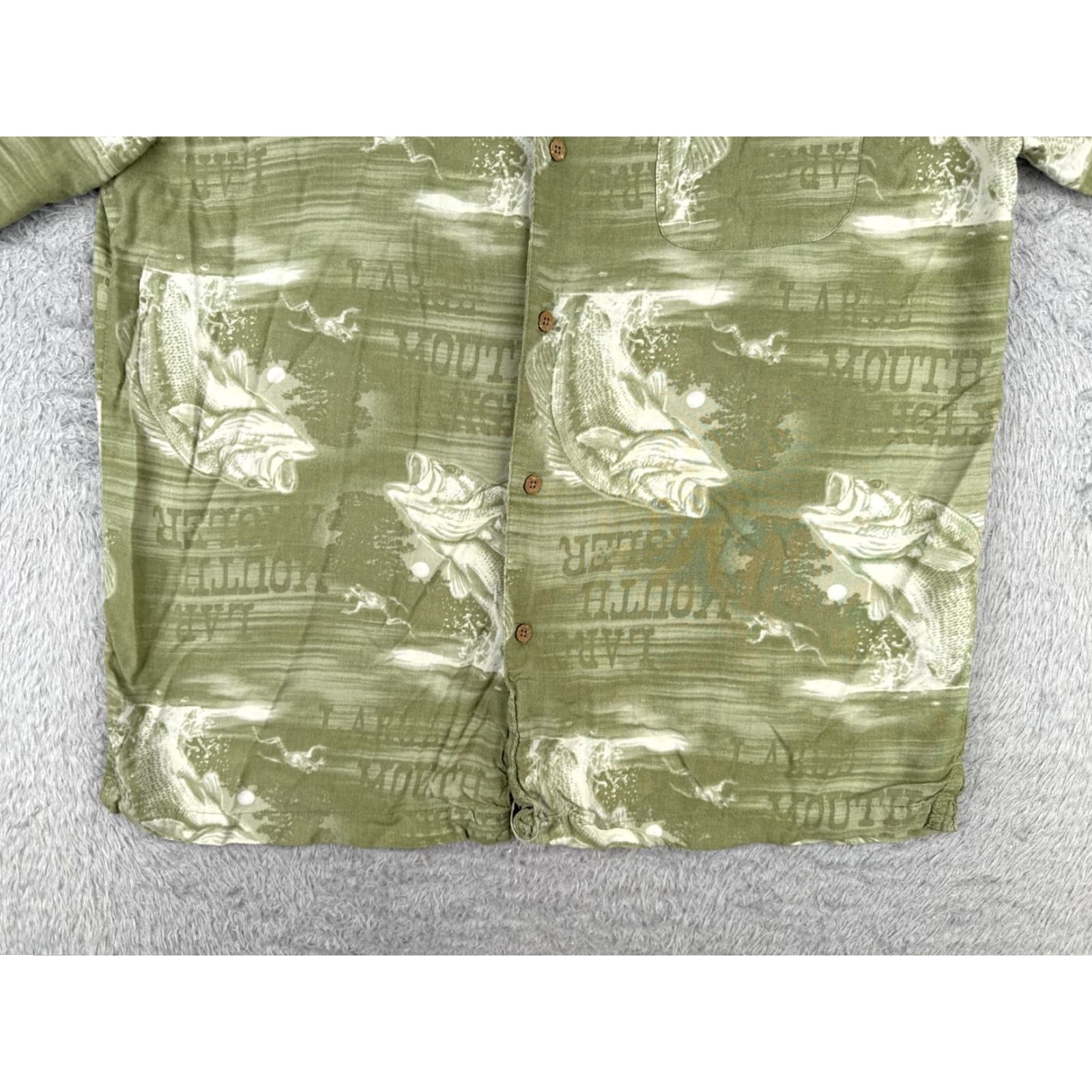 George George Button-Up Shirt Men Medium Green Hawaiian 100% Rayon Pocket Solid Collar Brief: Largemouth Bass Angler Theme Season All Seasons Vintage No Size US XXL / EU 58 / 5 - 5 Thumbnail
