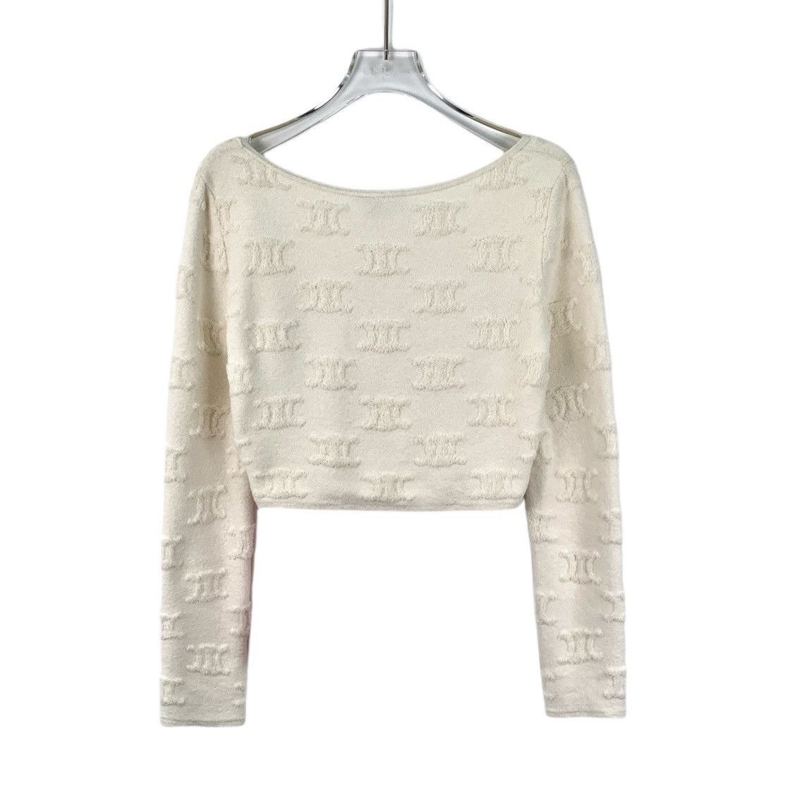 Celine Celine Off-white Triomphe Logo Knit Top K26WX Size S / US 4 / IT 40 - 2 Thumbnail