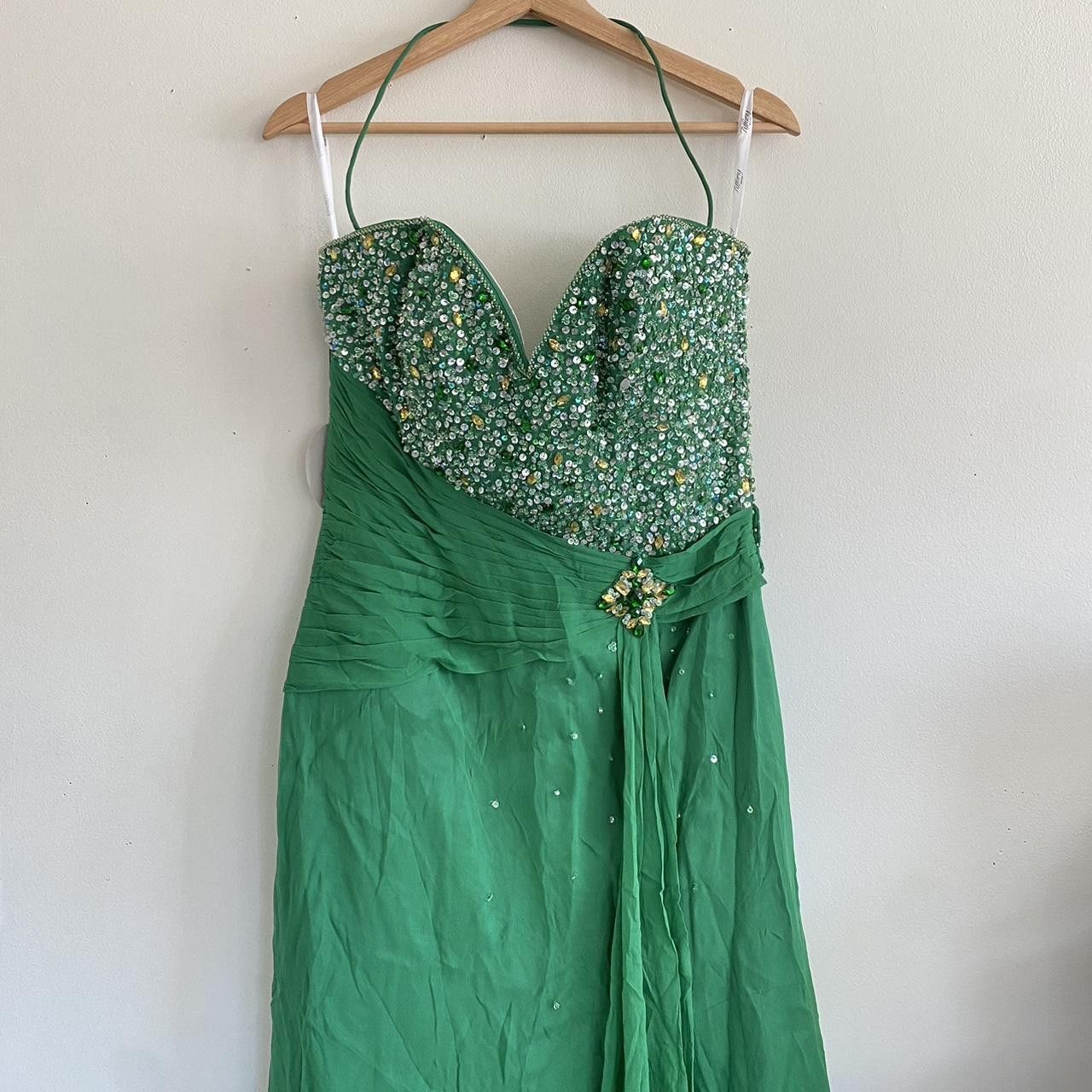 Designer TIFFANY DESIGNS GREEN PROM SILK MAXI DRESS SPARKLE BEADED 12 Size XL / US 12-14 / IT 48-50 - 2 Thumbnail