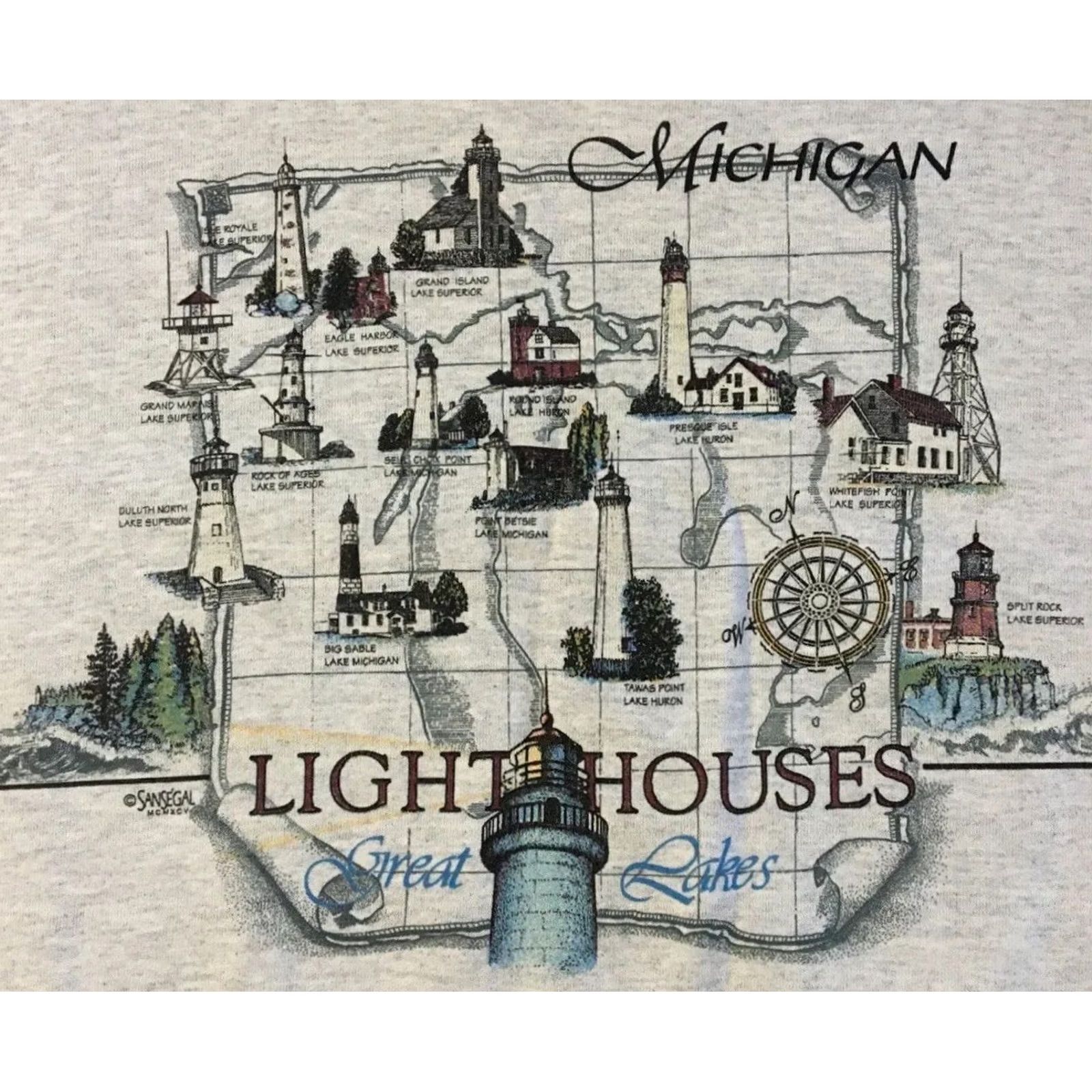 Nautica VINTAGE Michigan Lighthouse Faded All Over Print Sweatshirt XL Gray Pullover Men 90s Nautical Grunge Art Beach USA USA Size US XL / EU 56 / 4 - 3 Thumbnail