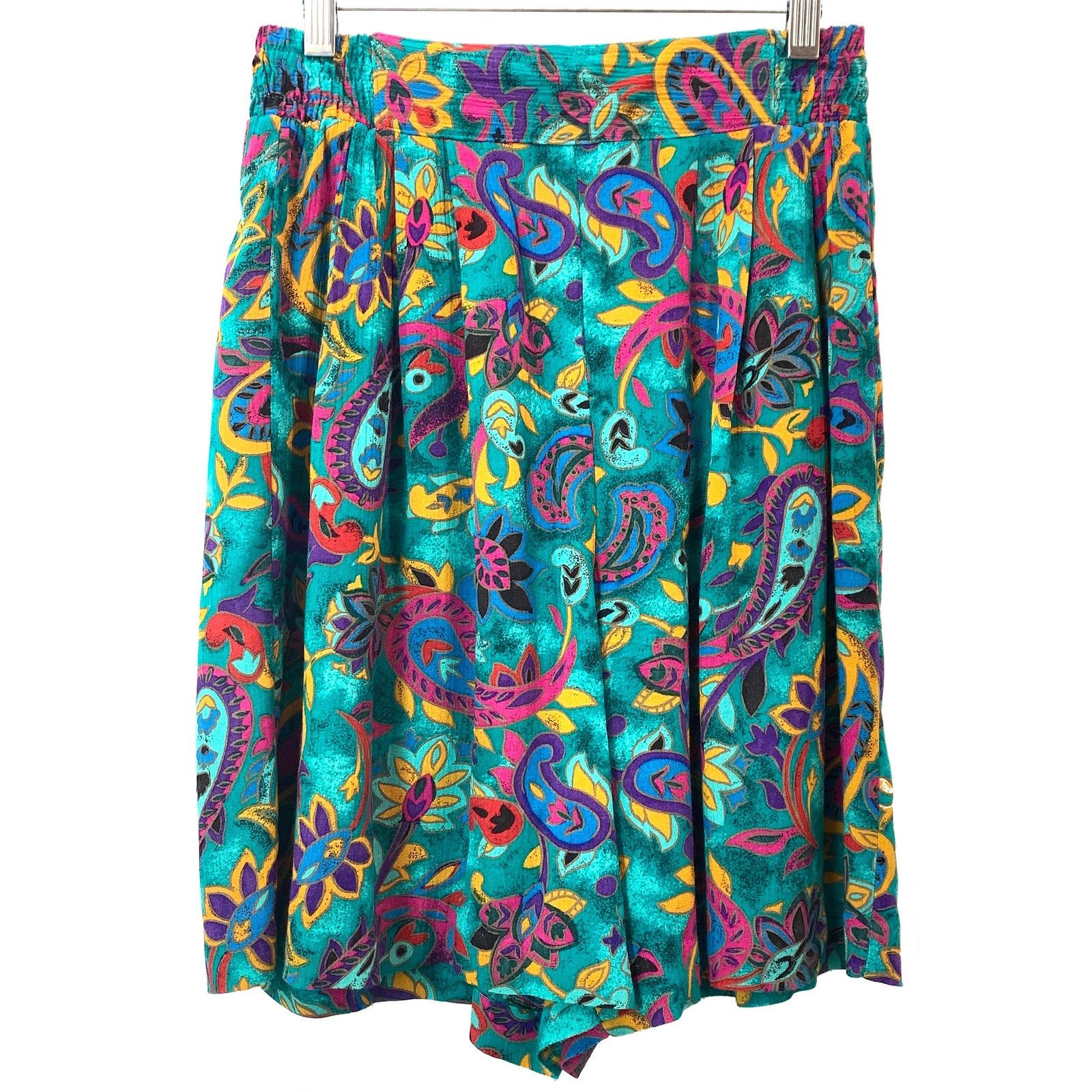 Vintage 80s 90s High Waist Flowy Rayon Shorts | Wide Leg Teal XS Size 26" / US 2 / IT 38 - 7 Thumbnail