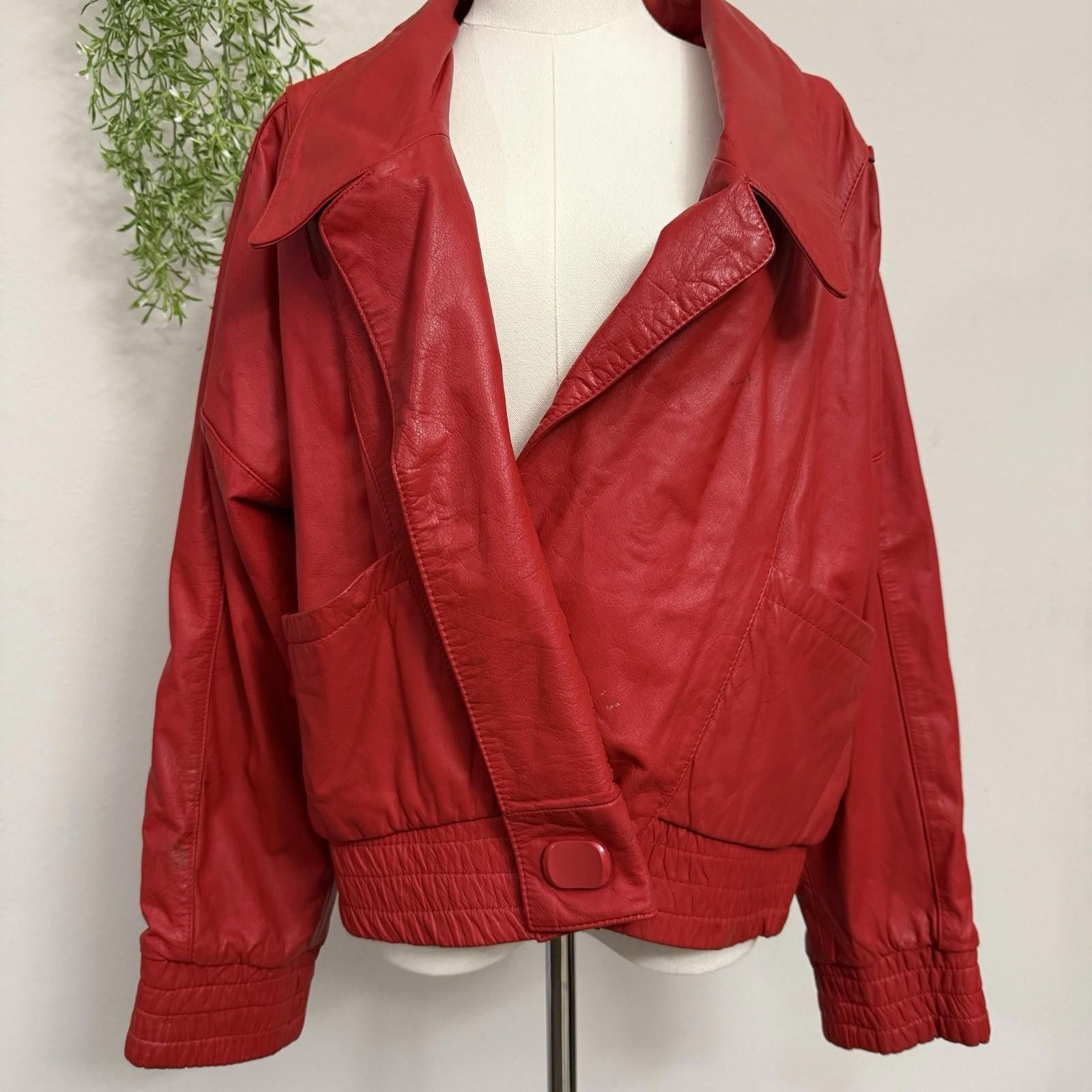 Designer G3 Red Leather Korean Jacket Medium Size M / US 6-8 / IT 42-44 - 1 Thumbnail
