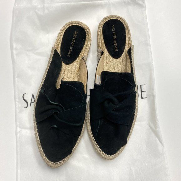 Saks Fifth Avenue Saks Fifth Avenue Black Suede Bow Espadrille Mules Size US 7.5 / IT 37.5 - 3 Thumbnail
