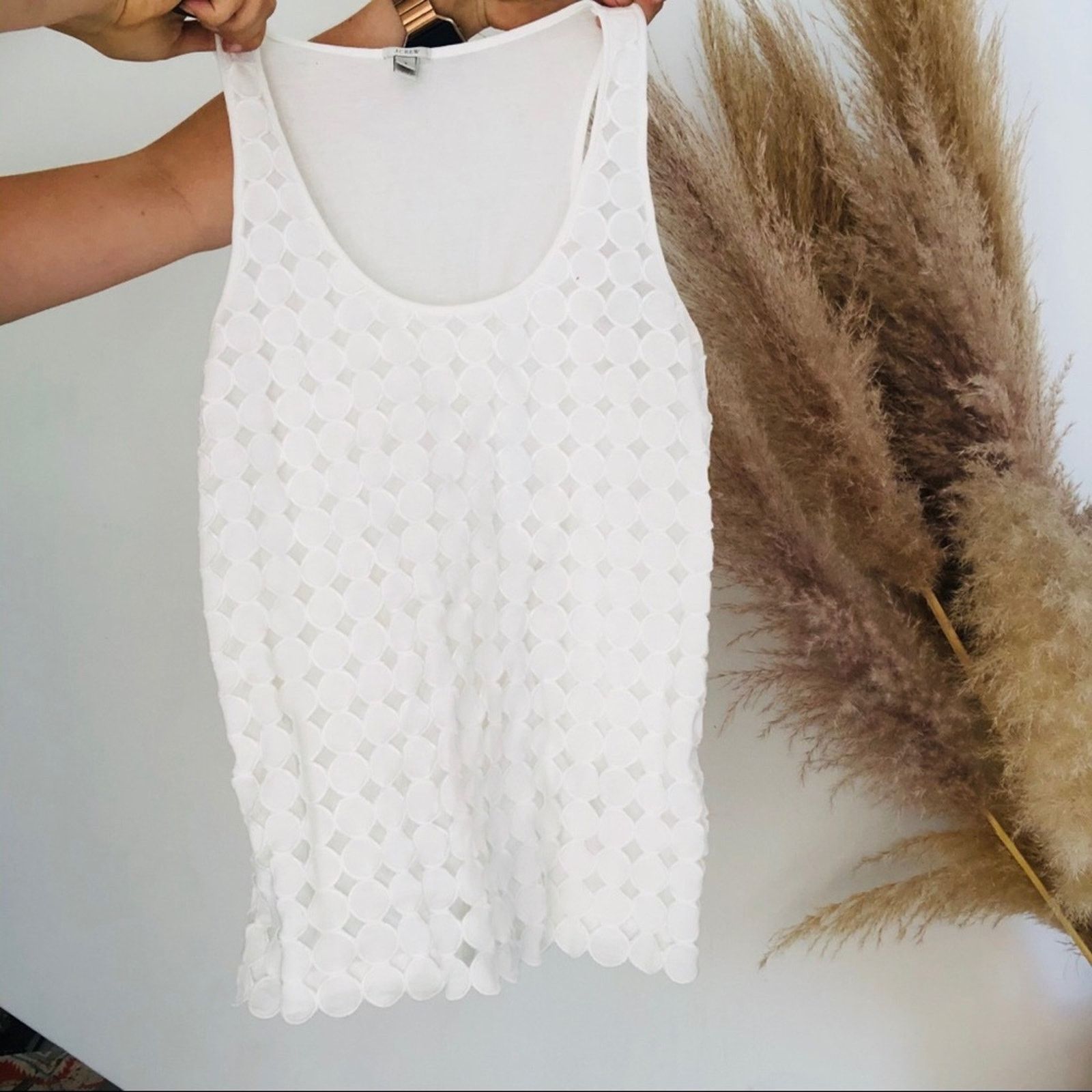 J.Crew J CREW White Eyelet Dot Lace Scoop Tank Top Blouse Shirt Size S / US 4 / IT 40 - 4 Thumbnail