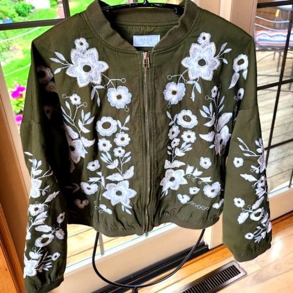 Sage Sage The Label Embroidered Floral Lined Full Zip Sz. L Jacke Size L / US 10 / IT 46 - 1 Thumbnail
