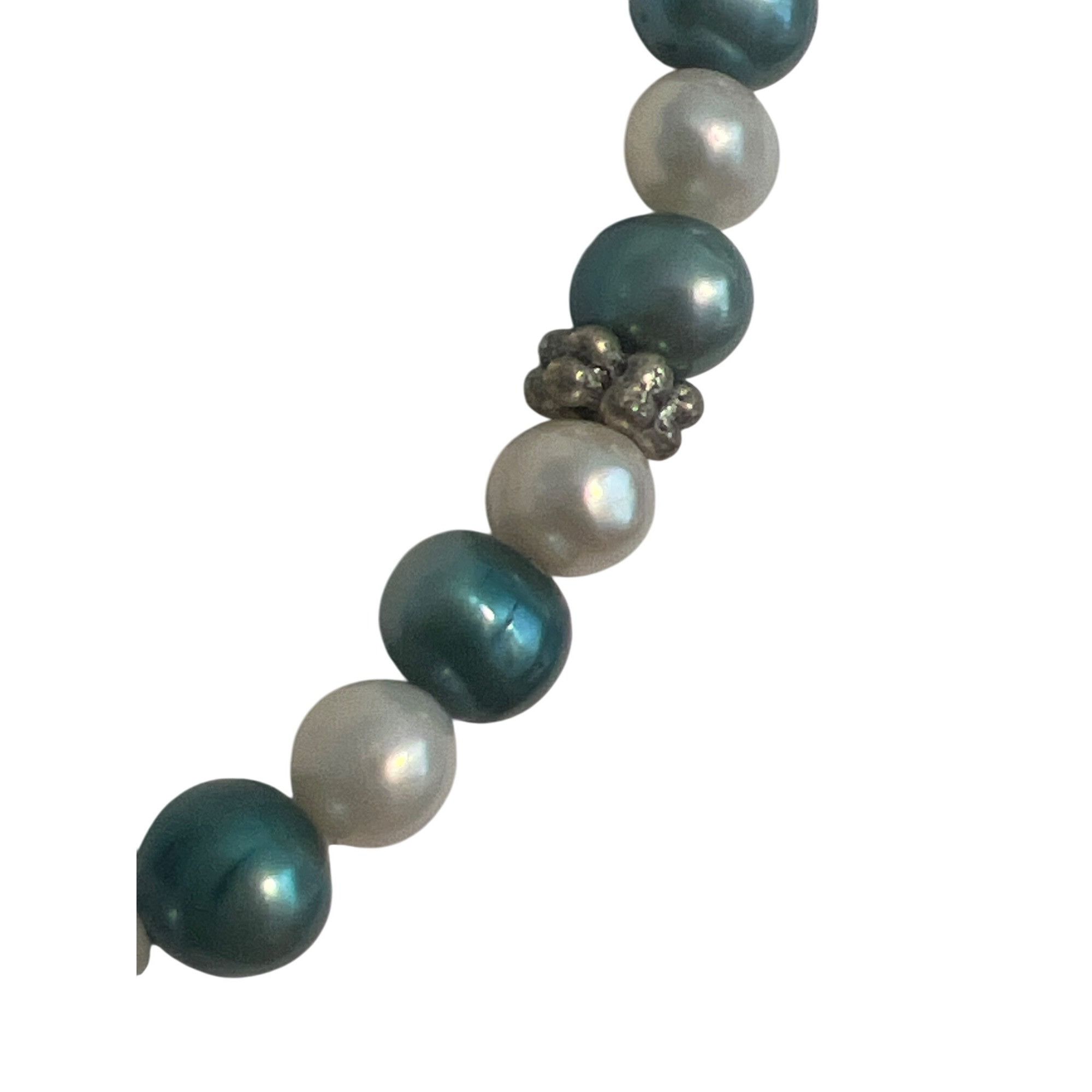 Other Vintage Freshwater Pearl Necklace Collar White Blue Silver T Size ONE SIZE - 2 Thumbnail